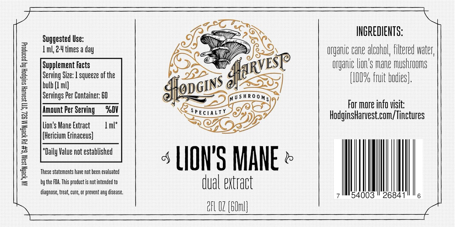 Organic Lion's Mane Tincture | Dual Extract | Extra-Concentrated | Grown on USA Farm | 2 fl oz