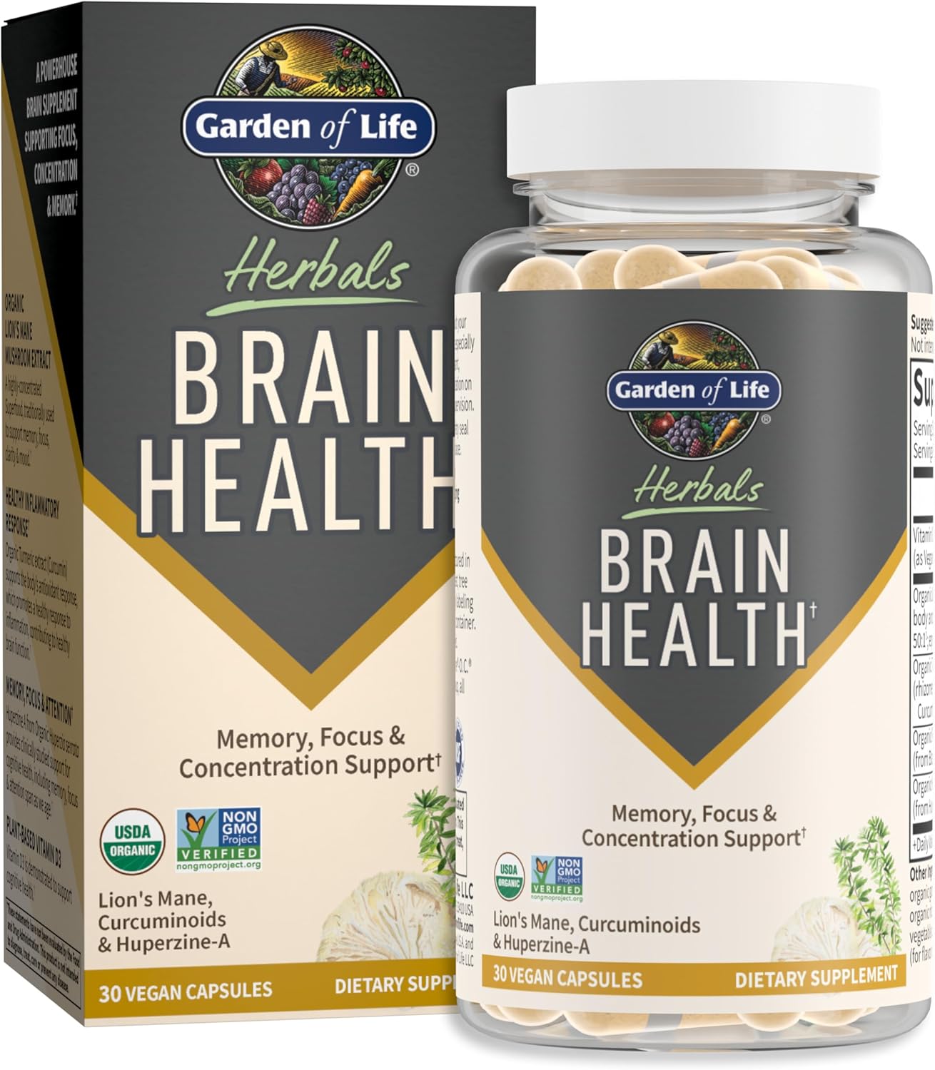 Organic Lion’s Mane & Turmeric Brain Health Supplement - Non-GMO, Gluten-Free, Mint Flavor for Memory, Focus, Healthy Brain Function