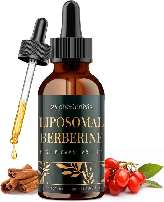Organic Liposomal Berberine Drops Supplement 3000mg - High Absorption AMPK Activator with Ceylon Cinnamon & Ginger for Immune & Digestion - 2 fl oz