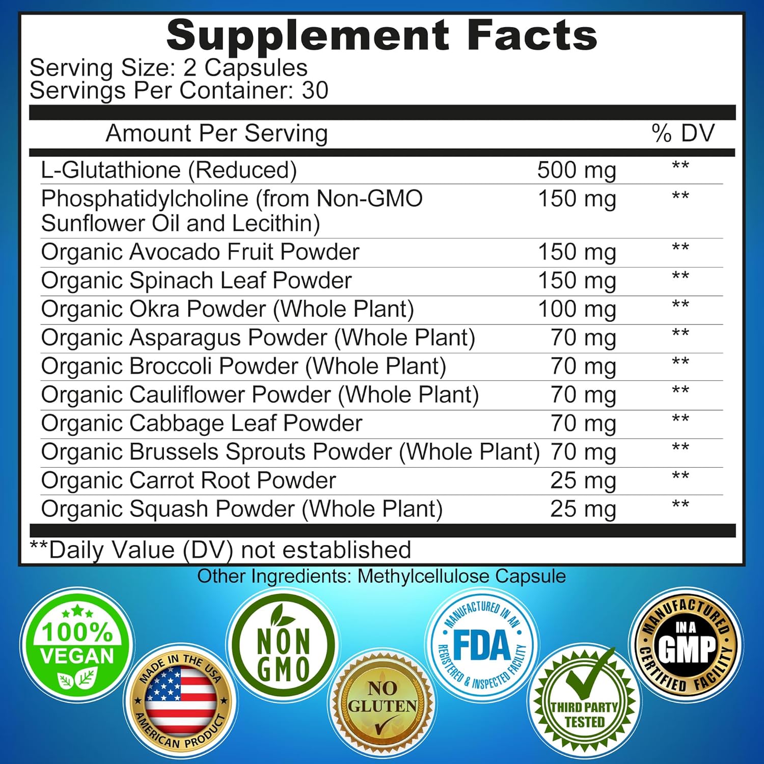 Organic Liposomal Glutathione 500mg with Whole Foods - High Absorption L Glutathione Supplement for Immune & Cardiovascular Health - 60 capsules