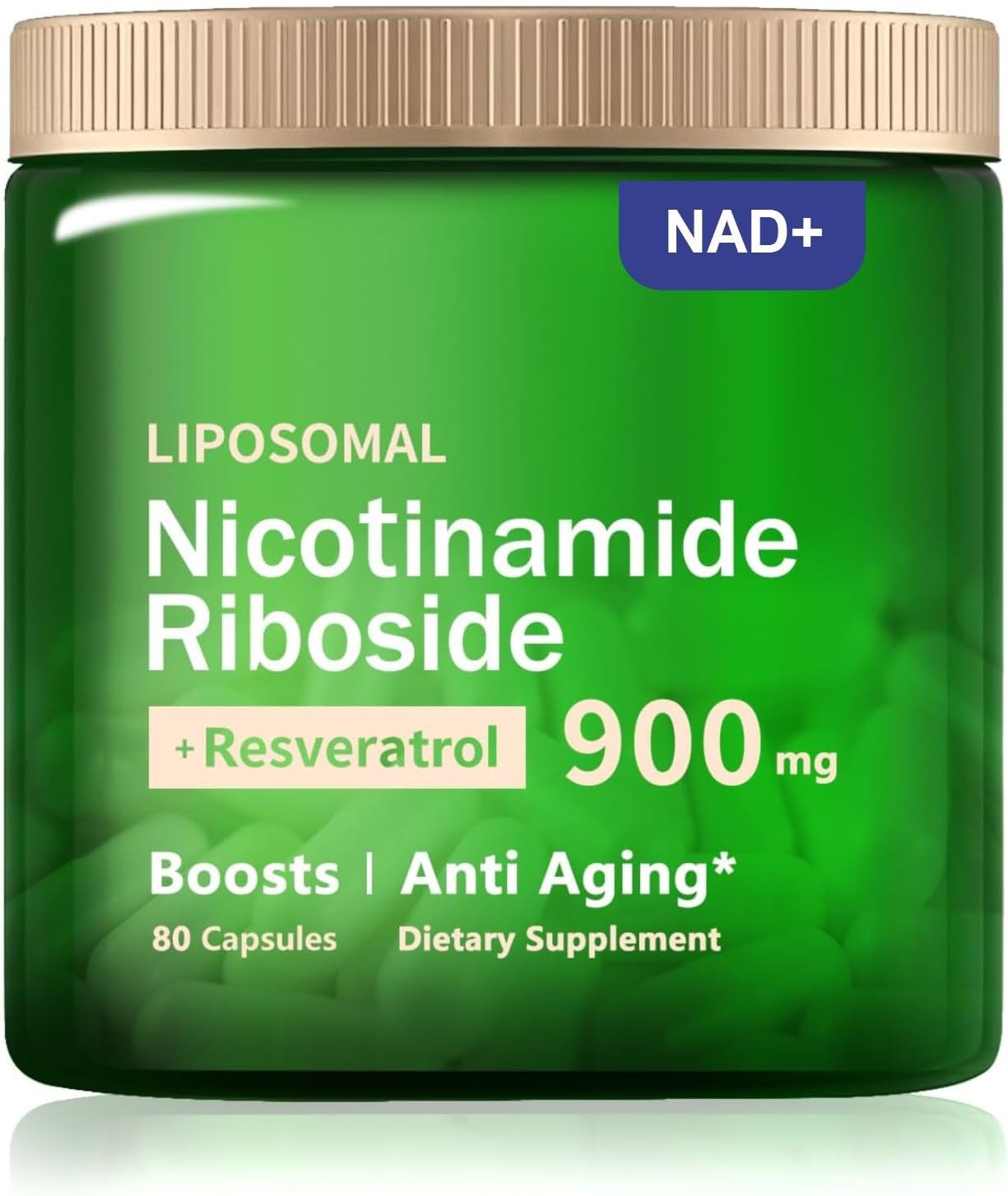Organic Liposomal NAD+ Supplement with 900mg Nicotinamide Riboside, Resveratrol, Quercetin - Anti-Aging, Energy, Focus - 80 Capsules