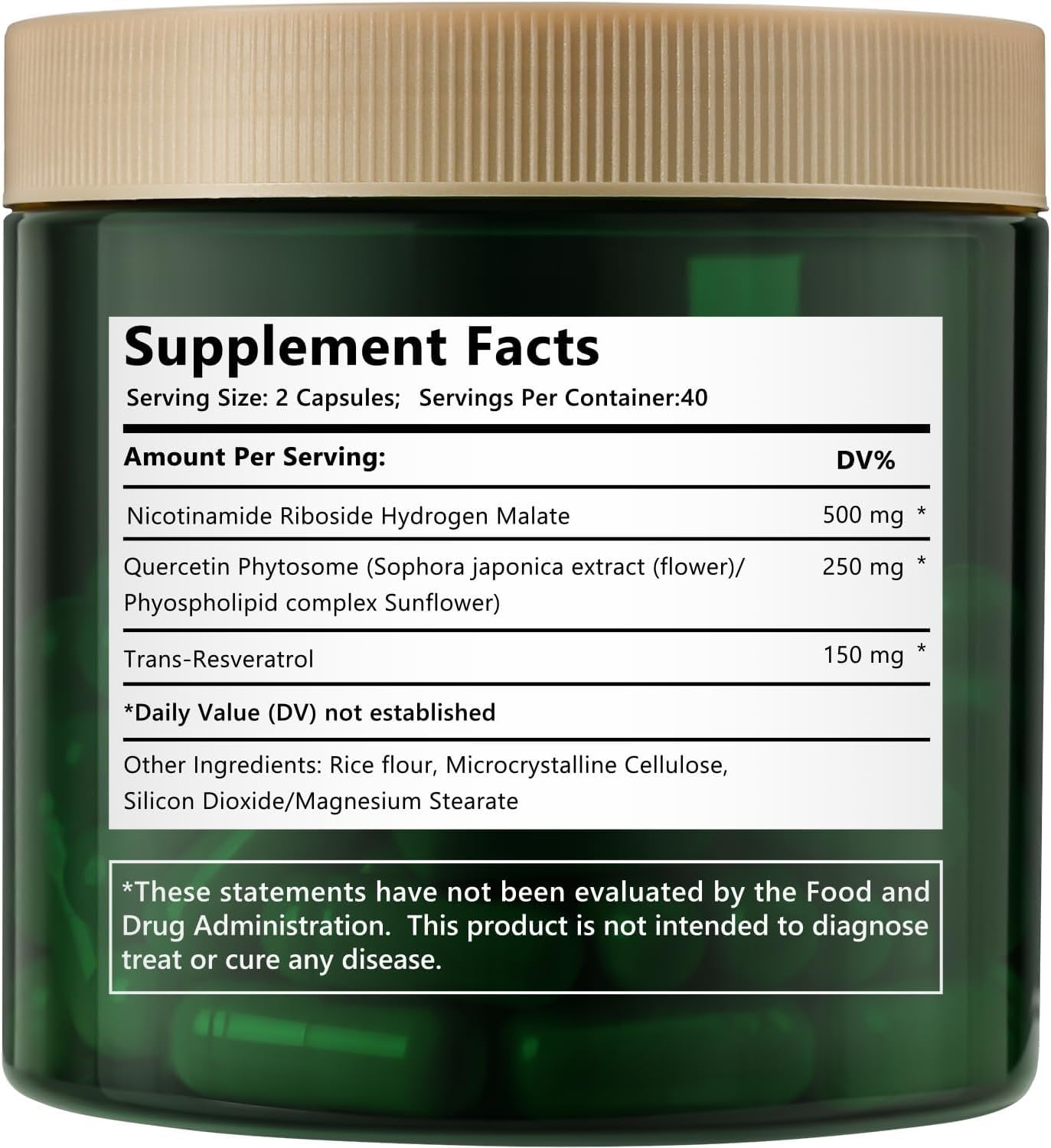 Organic Liposomal NAD+ Supplement with 900mg Nicotinamide Riboside, Resveratrol, Quercetin - Anti-Aging, Energy, Focus - 80 Capsules