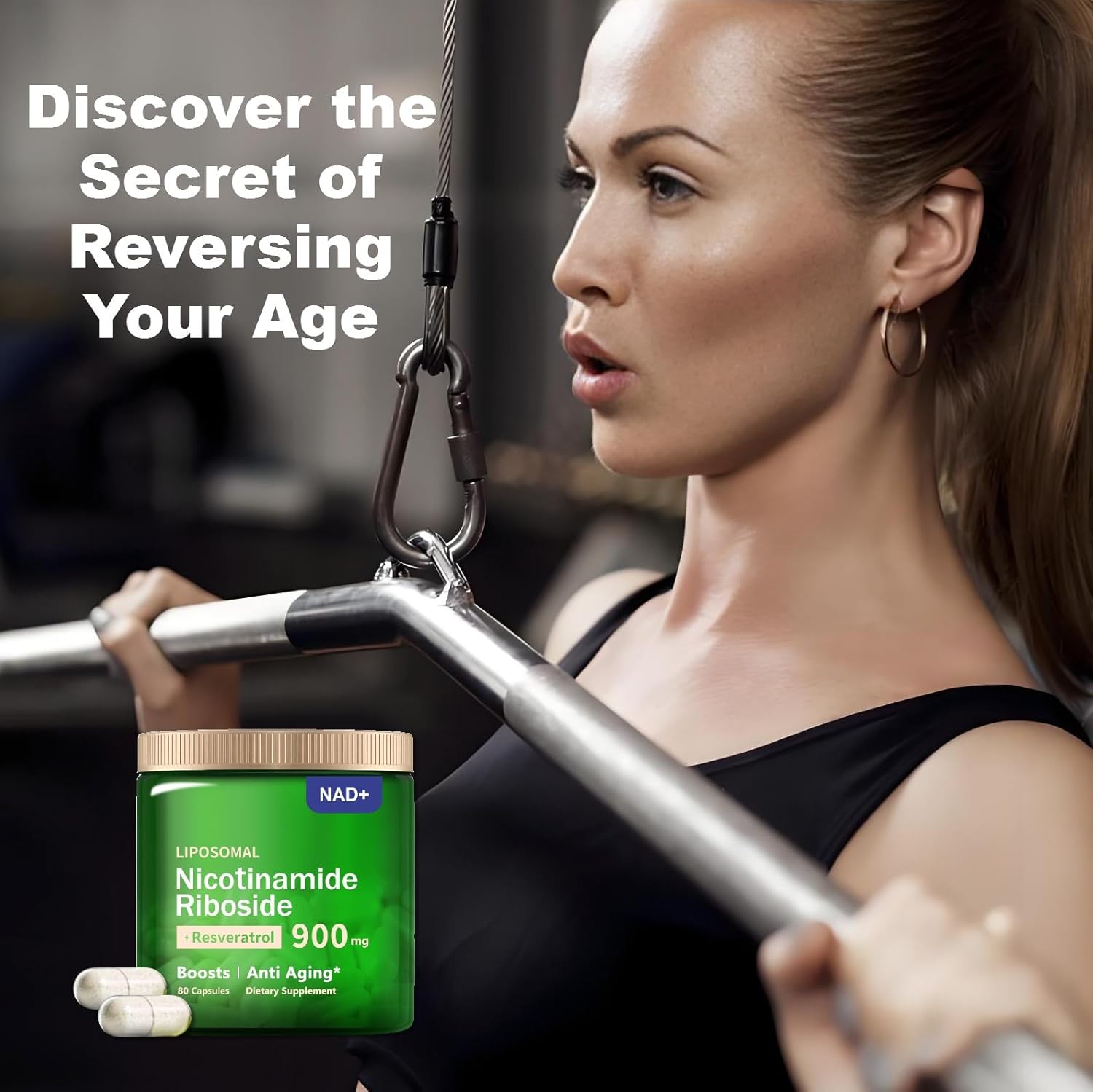 Organic Liposomal NAD+ Supplement with 900mg Nicotinamide Riboside, Resveratrol, Quercetin - Anti-Aging, Energy, Focus - 80 Capsules