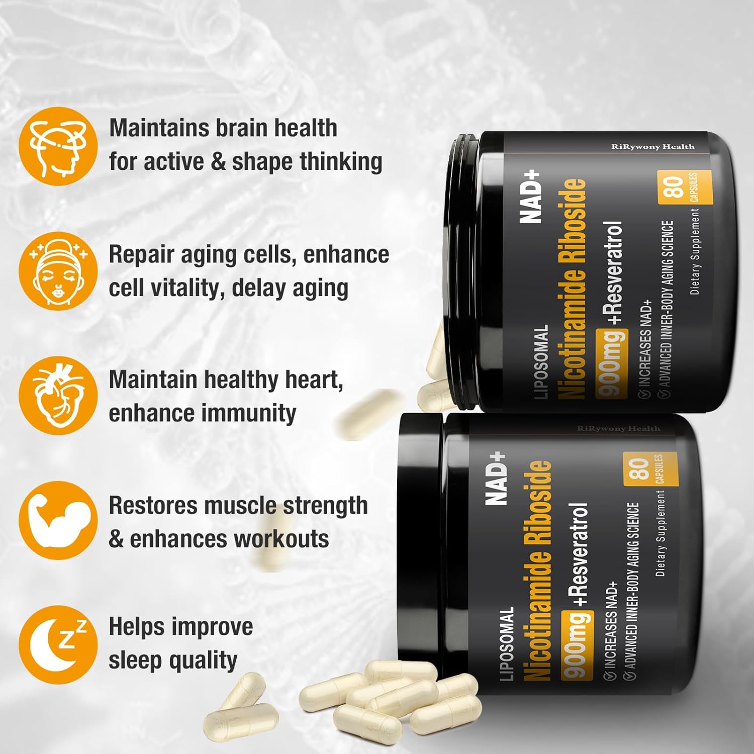 Organic Liposomal NAD+ Supplement with NR, Resveratrol, and Quercetin - 900mg for Cellular Repair and Healthy Aging in Men and Women