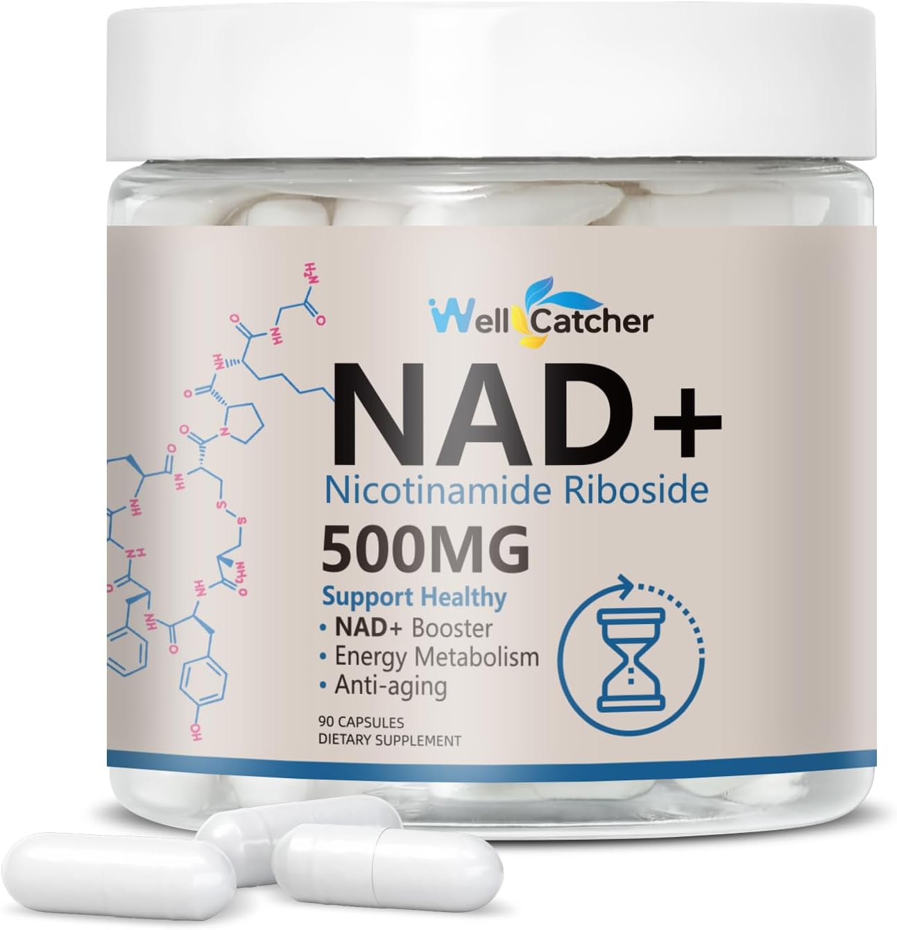 Organic Liposomal NAD+ Supplement with Resveratrol & Quercetin - 500mg NR for Anti Aging & Brain Function - Vegan & Non GMO - 45 Day Supply