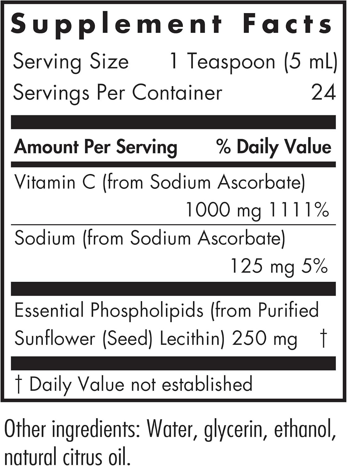 Organic Liposomal Vitamin C Supplement 1000mg - Liquid Formula with Sunflower Phospholipids and Sodium Ascorbate - 4 Fl Oz