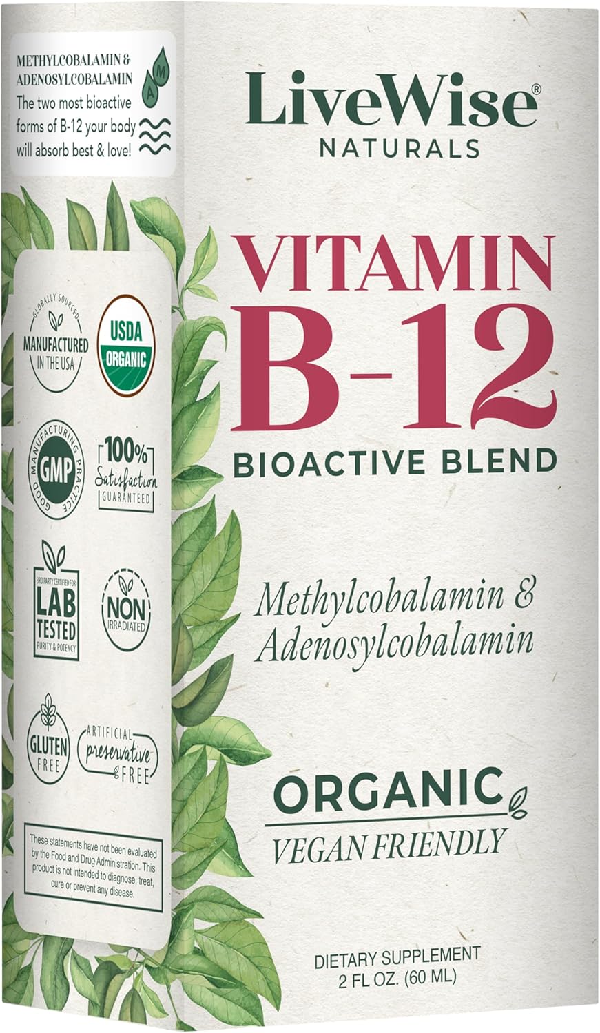 Organic Liquid B12 Vitamin Drops for Immune System, Metabolism, Energy & Focus - Vegan Non-GMO Methylcobalamin Adenosylcobalamin Supplement