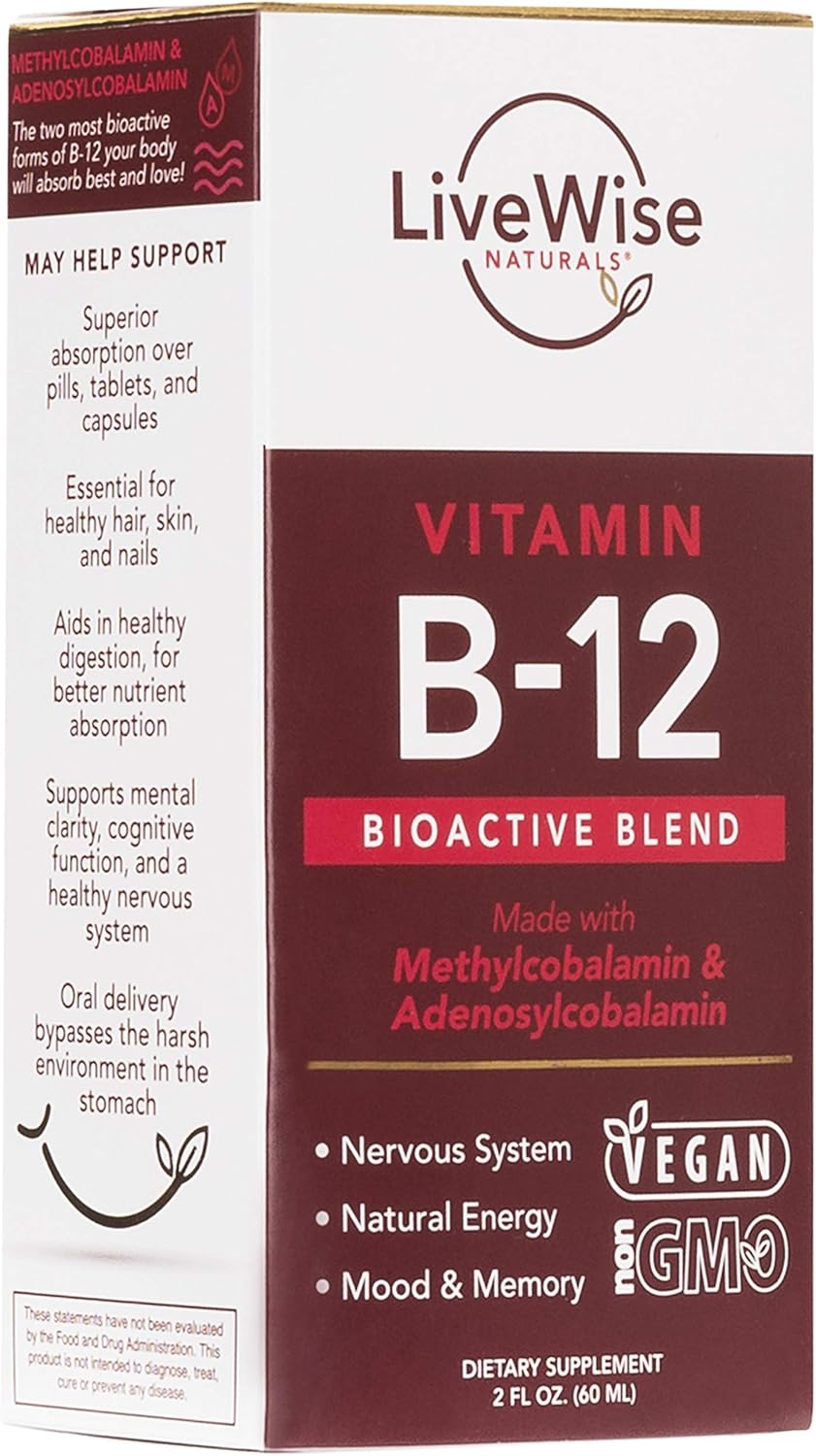 Organic Liquid B12 Vitamin Drops for Immune System, Metabolism, Energy & Focus - Vegan Non-GMO Methylcobalamin Adenosylcobalamin Supplement