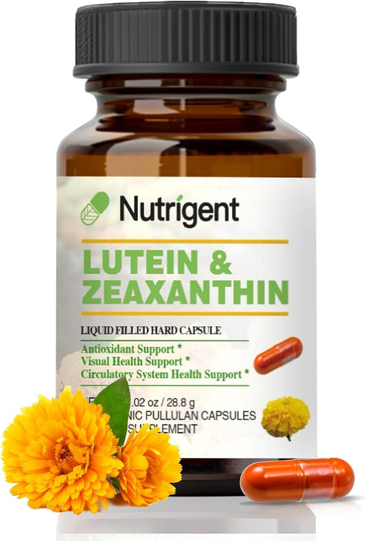 Organic Liquid-Filled Lutein 20mg Capsules with Zeaxanthin for Vision Health - Gluten & Soy-Free Eye Health Supplement (60ct)