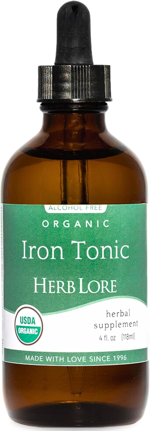 Organic Liquid Iron Drops Supplement for Kids & Women - Gentle Baby-Friendly Herb Lore Iron Tonic - Plant Based, Vegan, Non-Constipating Herbal Tincture (4 fl oz)
