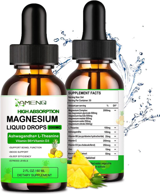 Organic Liquid Magnesium Supplement with L-Theanine and Ashwagandha for Sleep, Stress, and Nerve Health