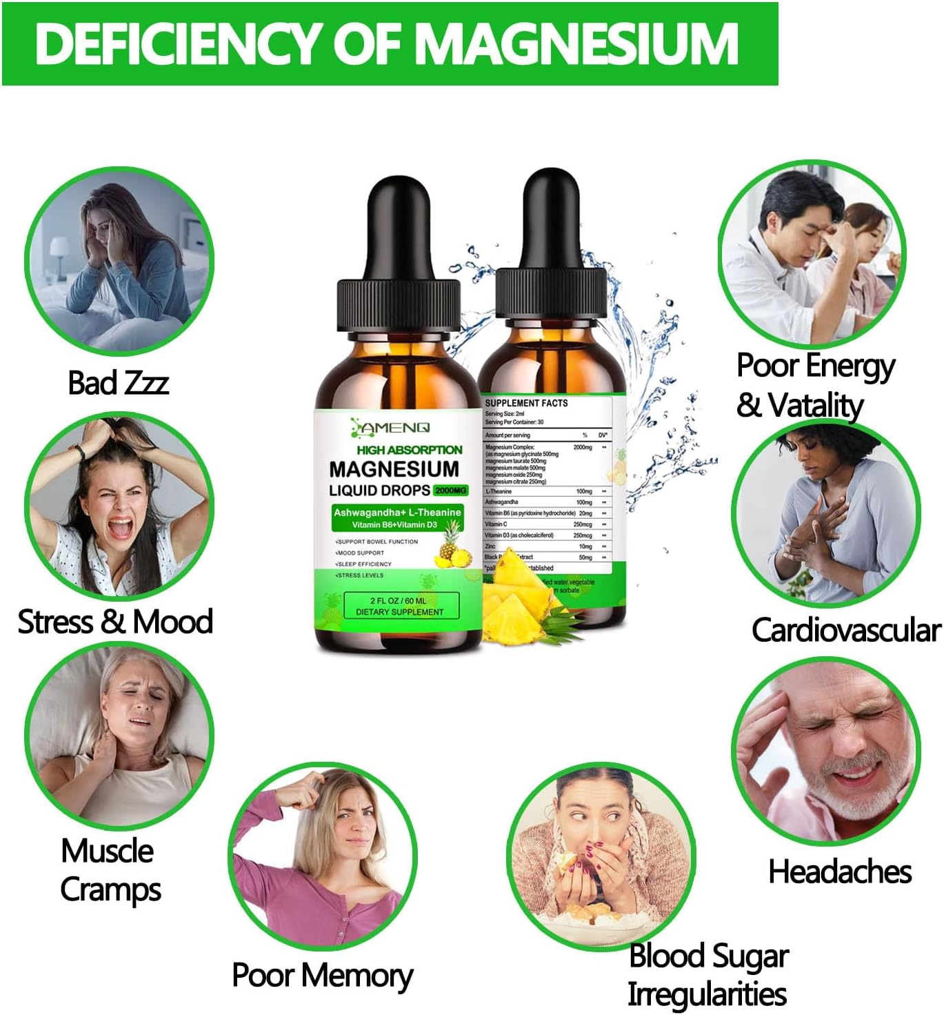 Organic Liquid Magnesium Supplement with L-Theanine and Ashwagandha for Sleep, Stress, and Nerve Health