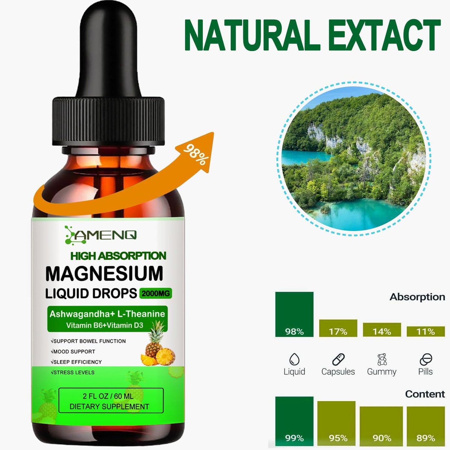 Organic Liquid Magnesium Supplement with L-Theanine and Ashwagandha for Sleep, Stress, and Nerve Health