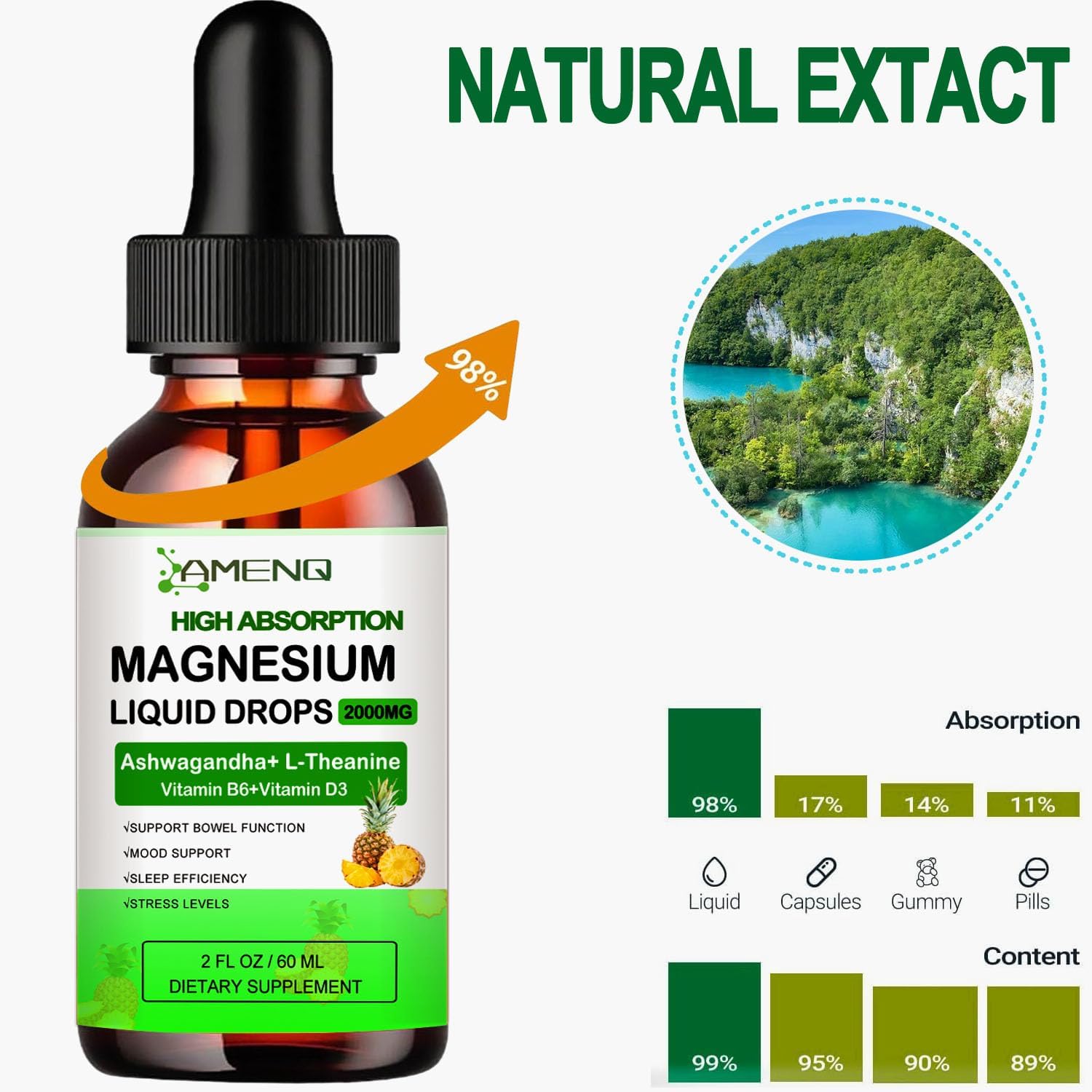 Organic Liquid Magnesium Supplement with L-Theanine and Ashwagandha for Sleep, Stress, and Nerve Health