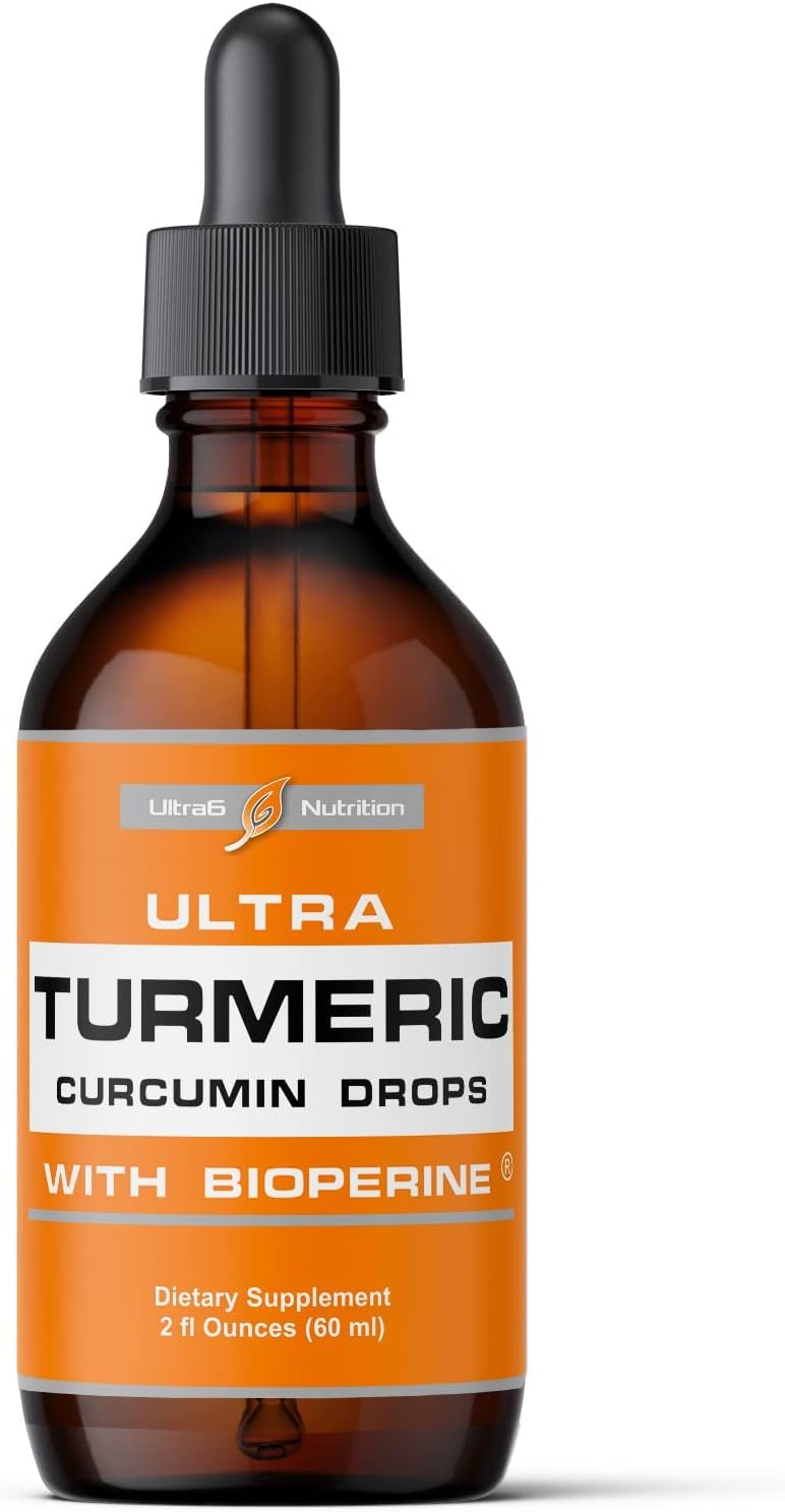 Organic Liquid Turmeric Curcumin Supplement with Bioperine - Joint Support Drops with Black Pepper for Maximum Absorption - 60ml Bottle - Made in USA