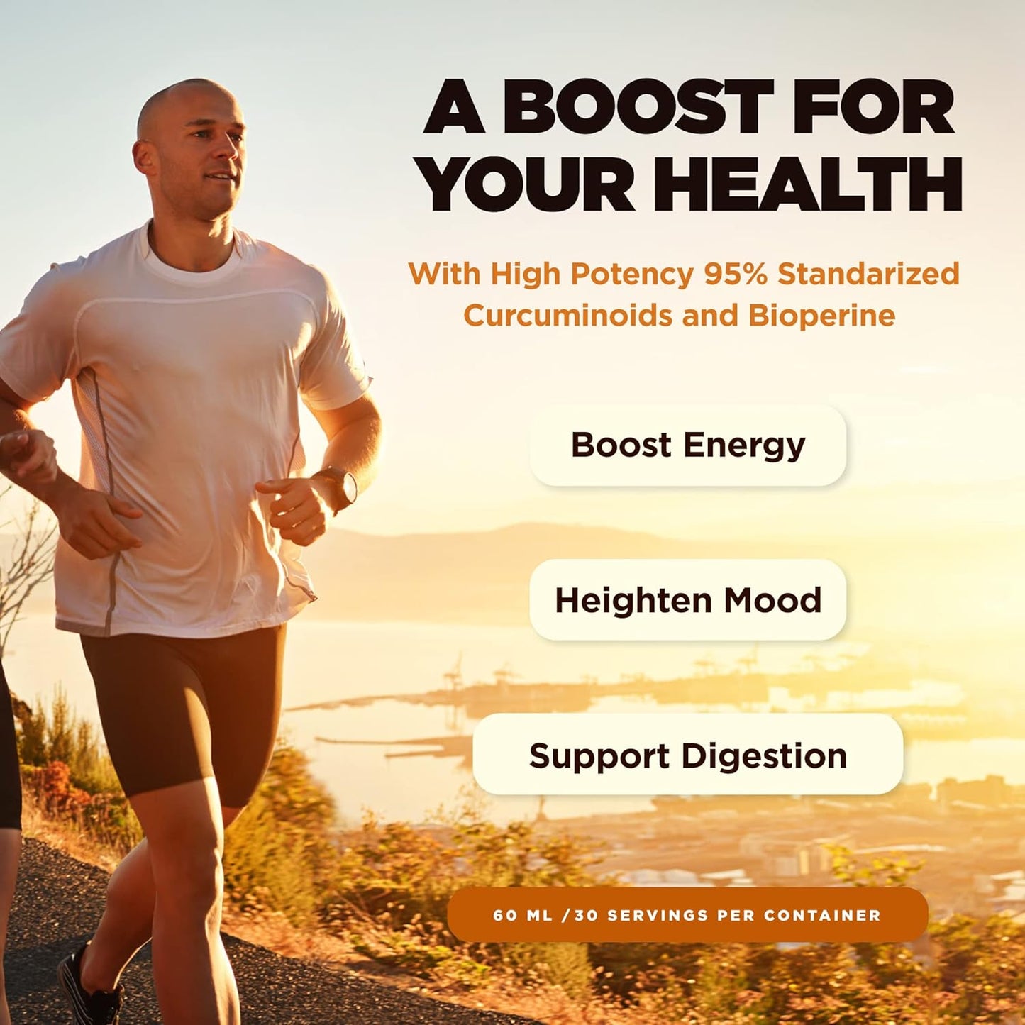 Organic Liquid Turmeric Curcumin Supplement with Bioperine - Joint Support Drops with Black Pepper for Maximum Absorption - 60ml Bottle - Made in USA