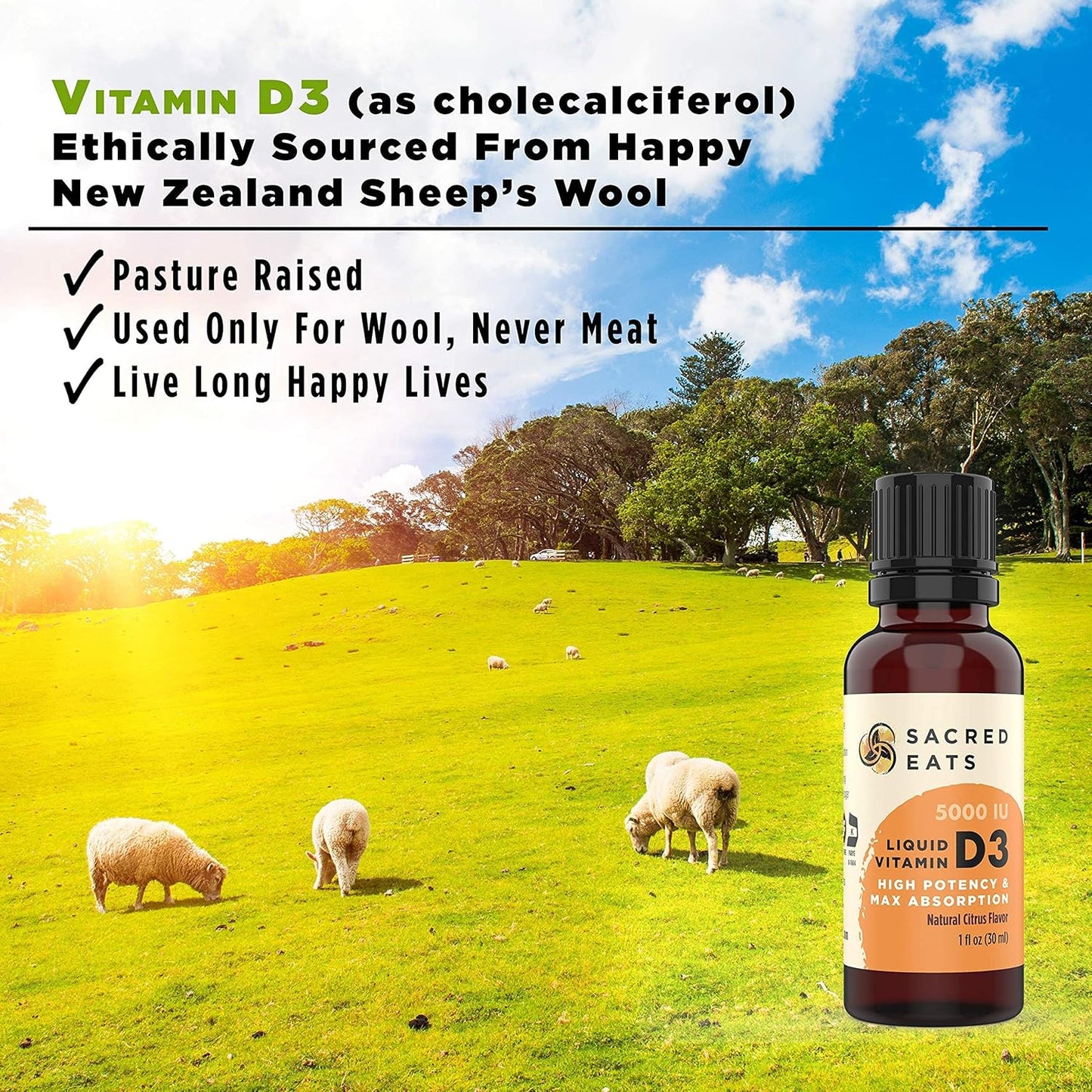 Organic Liquid Vitamin D Drops in Coconut MCT Oil - 1,000 IU/Drop, Sugar-Free, Great Taste - Max Absorption VIT D3 Supplement for Kids & Adults