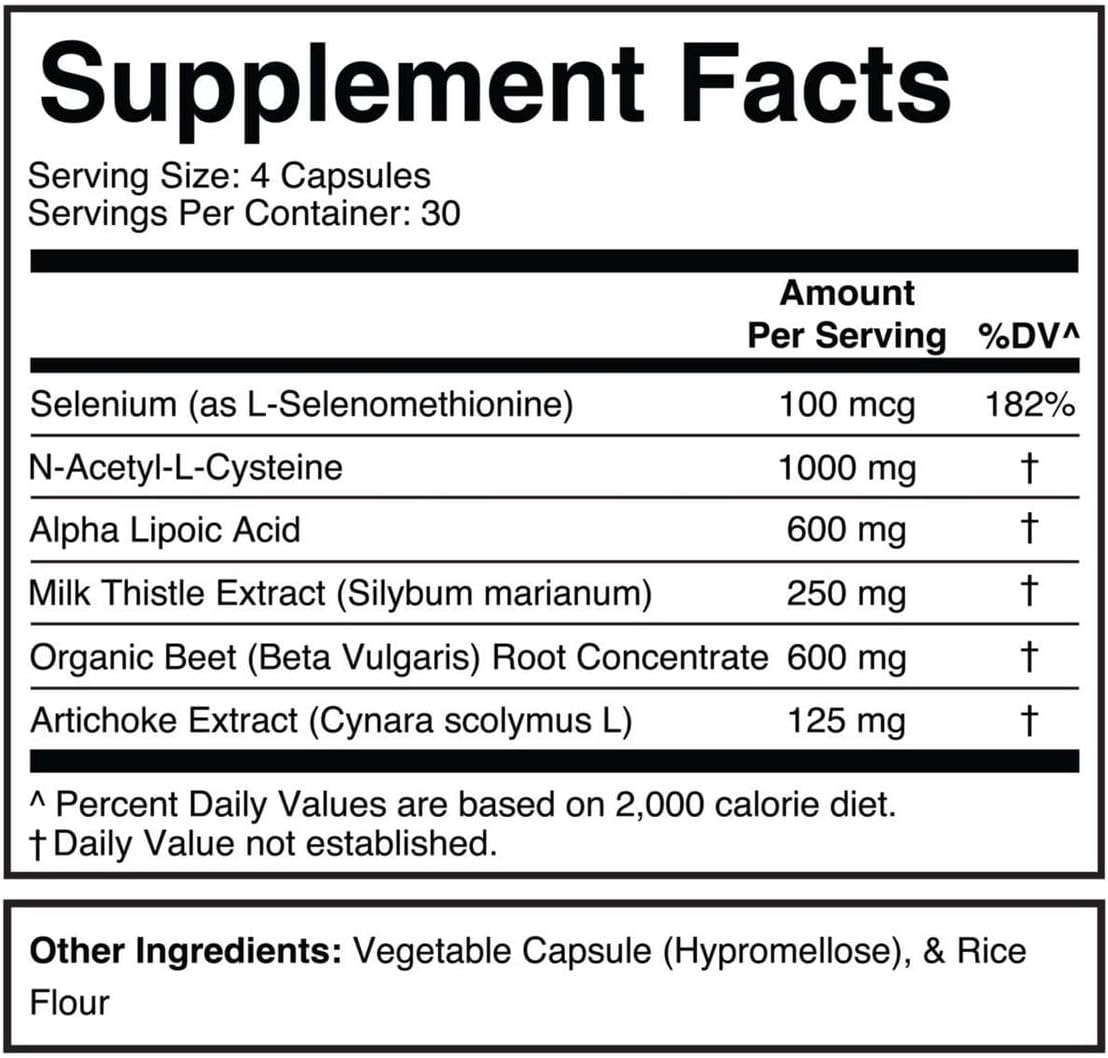 Organic Liver and Gallbladder Cleanse with N-Acetyl-L-Cysteine, Alpha Lipoic Acid, Milk Thistle, Beet Root, and Selenium - 120 Capsules