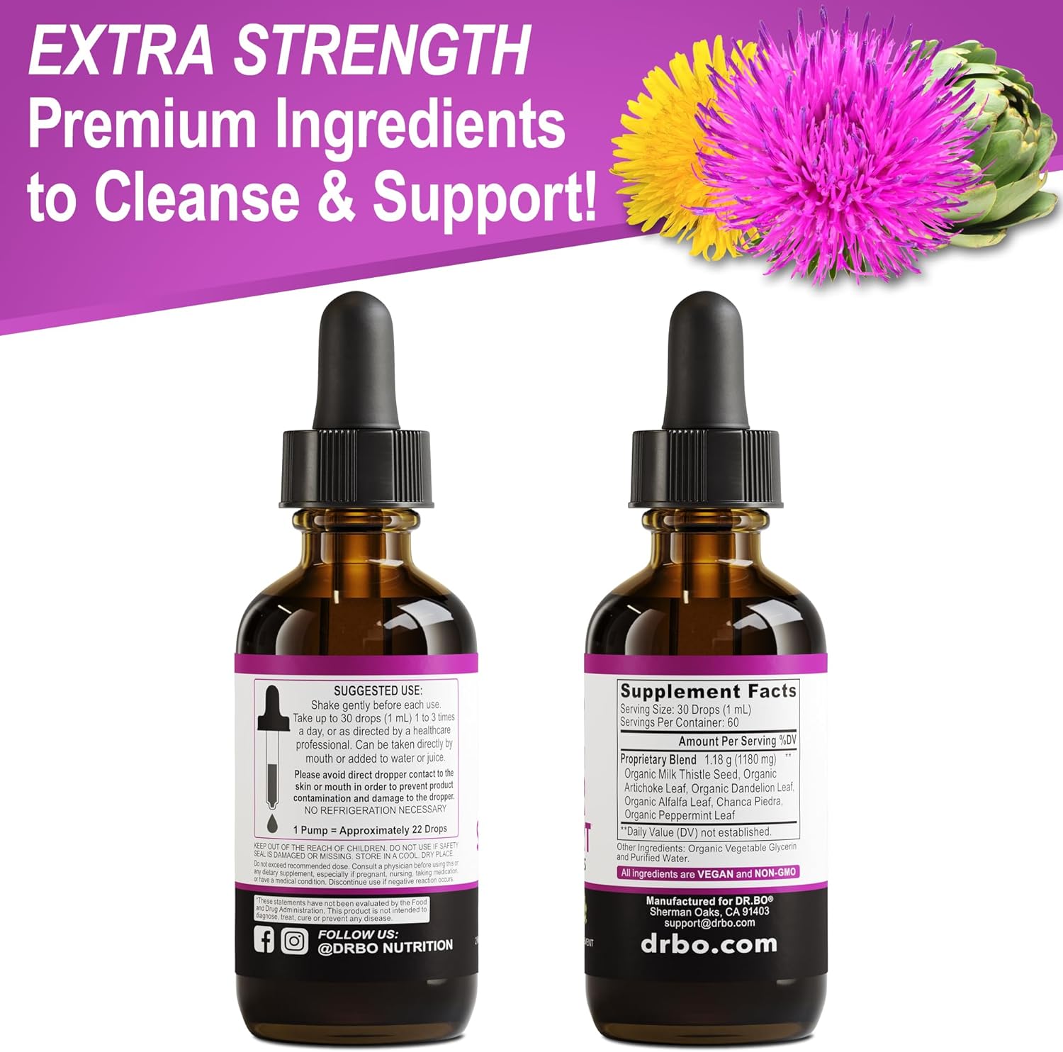 Organic Liver Cleanse Detox Drops with Milk Thistle, Dandelion & Artichoke - Gallbladder Health Formula 2oz