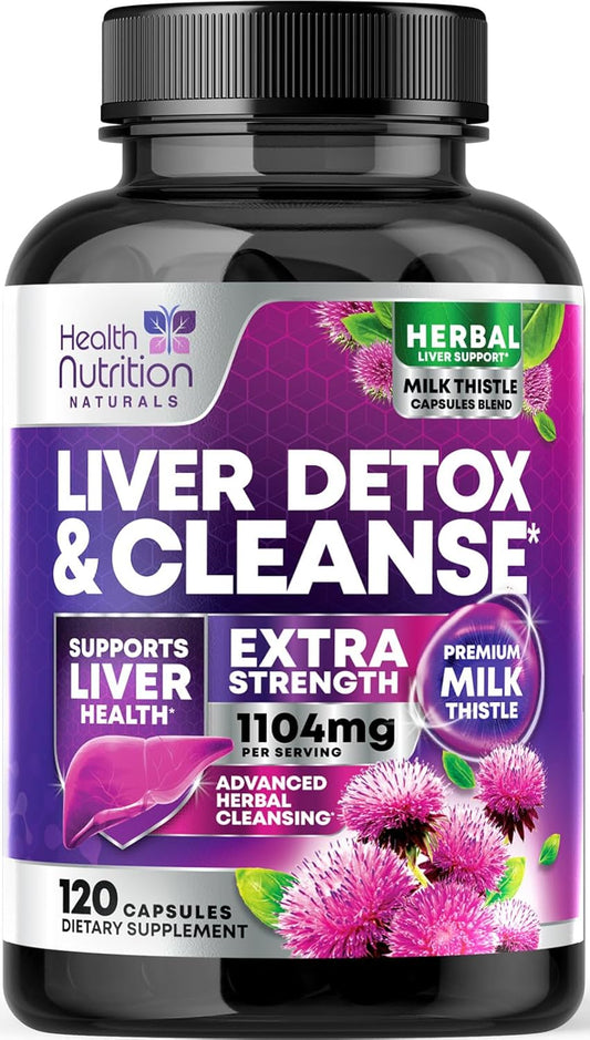 Organic Liver Cleanse Detox Supplement with Milk Thistle, Artichoke, Dandelion, Beet, Chicory Root, & Turmeric - Herbal Liver Support Formula for Overall Health - 120 Capsules