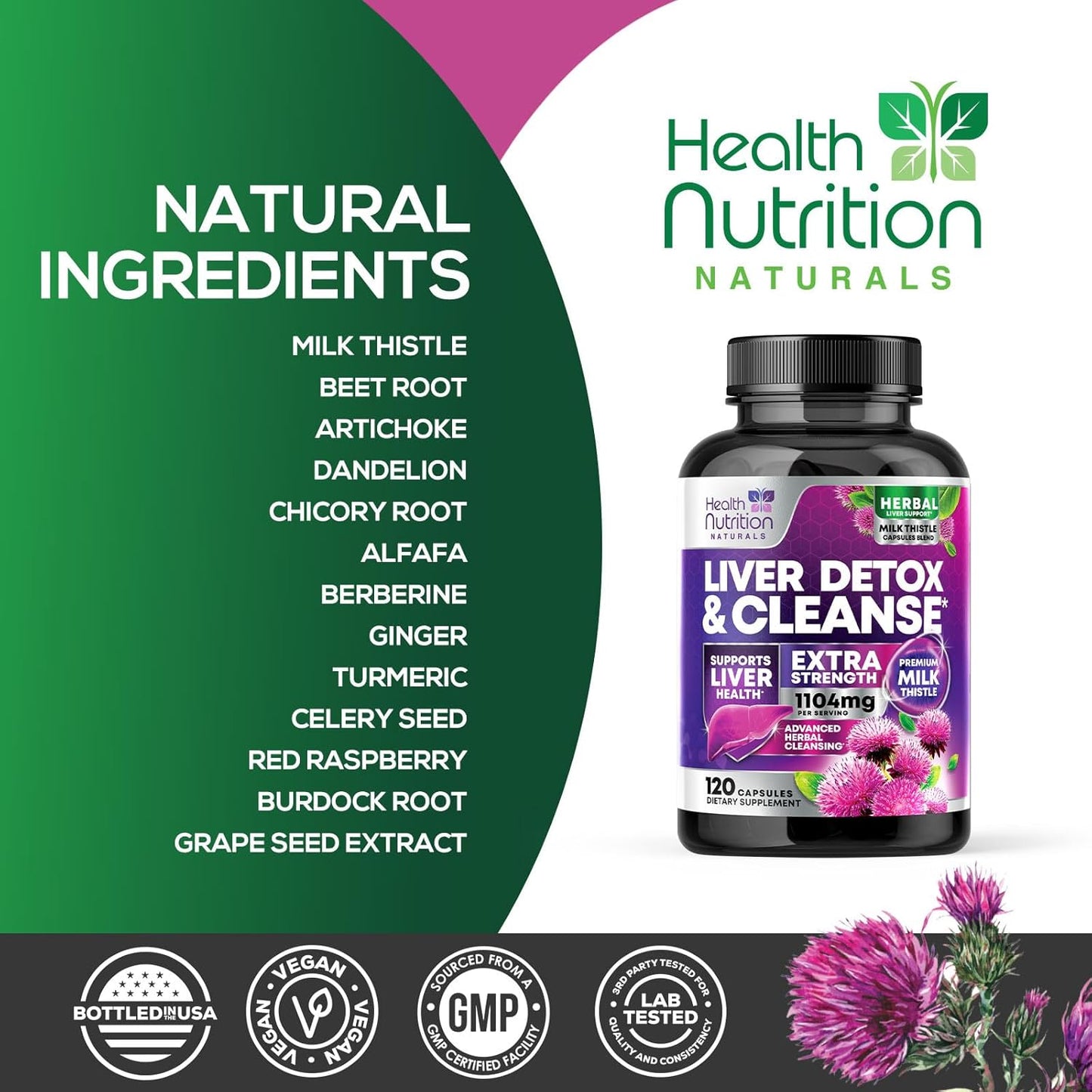 Organic Liver Cleanse Detox Supplement with Milk Thistle, Artichoke, Dandelion, Beet, Chicory Root, & Turmeric - Herbal Liver Support Formula for Overall Health - 120 Capsules
