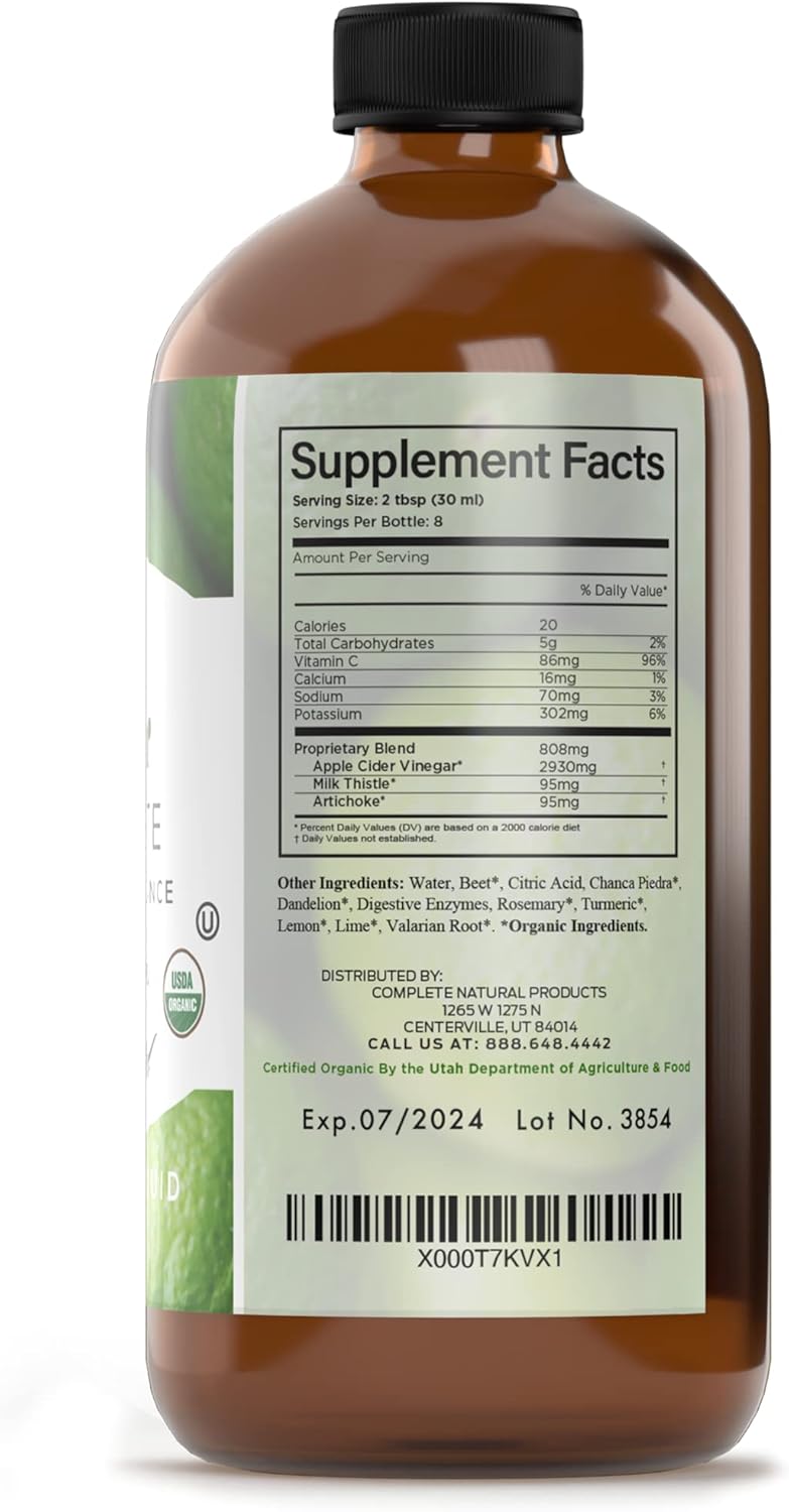 Organic Liver Cleanse Liquid Concentrate - Complete Natural Products Liver Complete 8oz - Digestive Bitters Vinegar Supplement