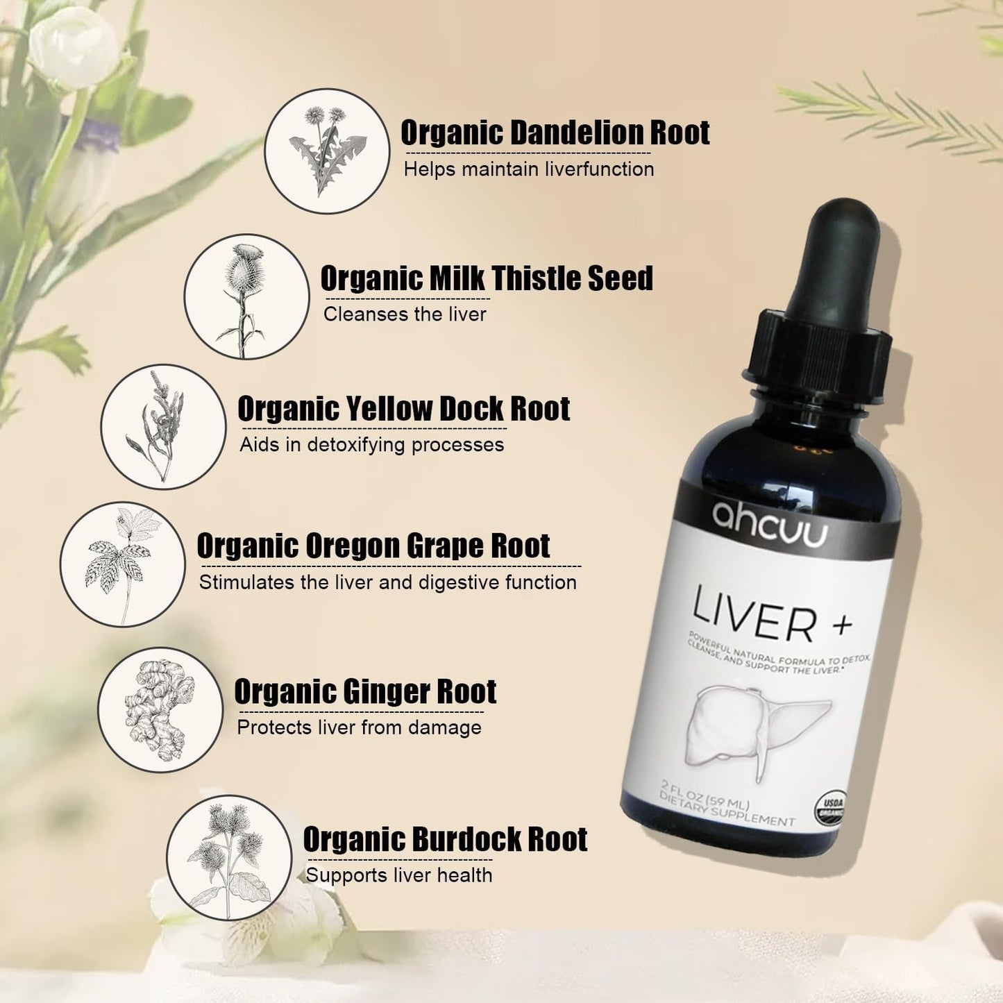 Organic Liver Complex Supplement with Milk Thistle and Dandelion Root - Natural Detox Formula | Doctor-Approved | 2oz | 59 Servings
