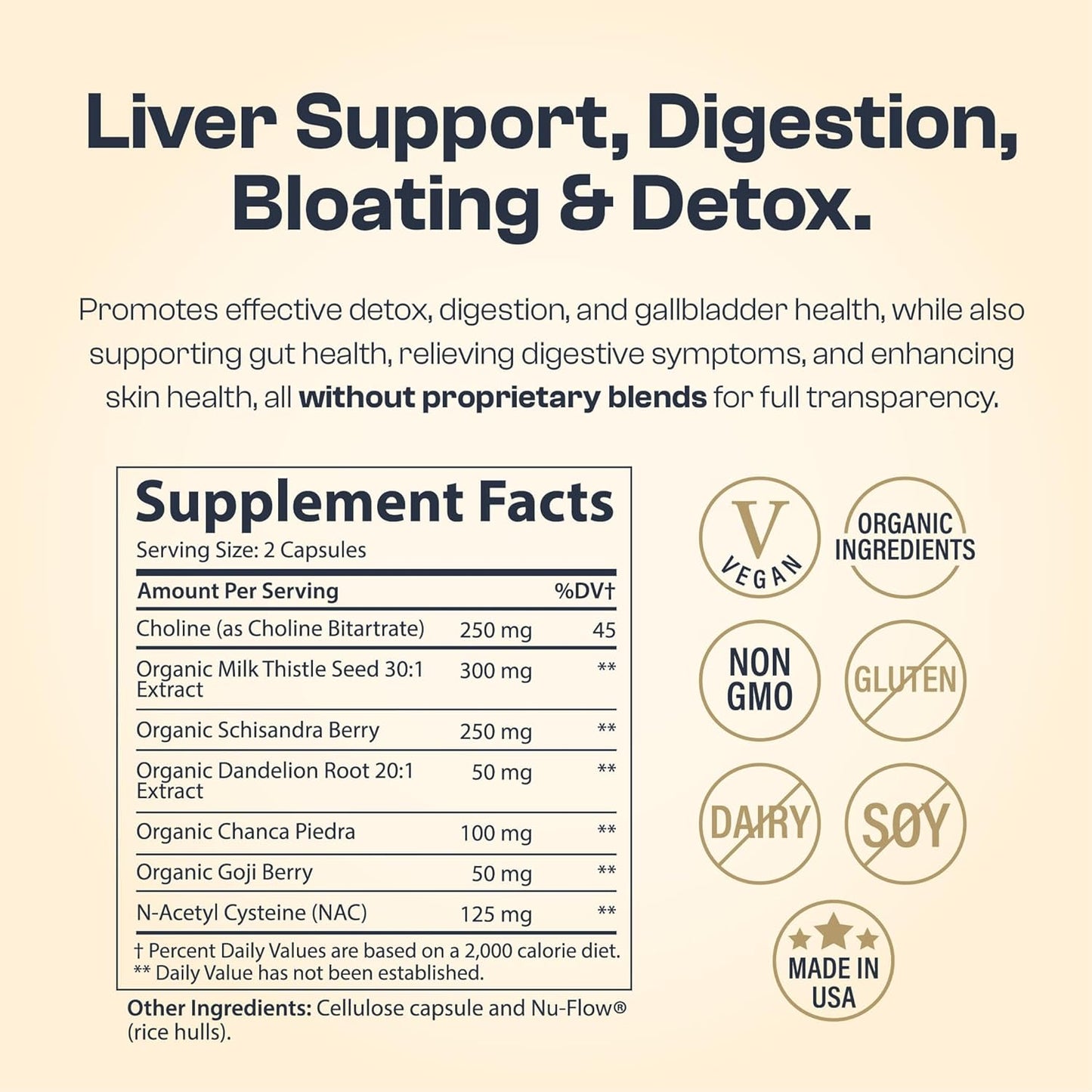 Organic Liver Detox Capsules with Milk Thistle, Dandelion Extract, and Choline - 120 Count