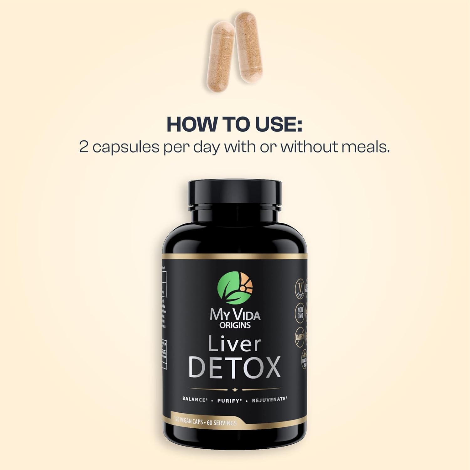 Organic Liver Detox Capsules with Milk Thistle, Dandelion Extract, and Choline - 120 Count