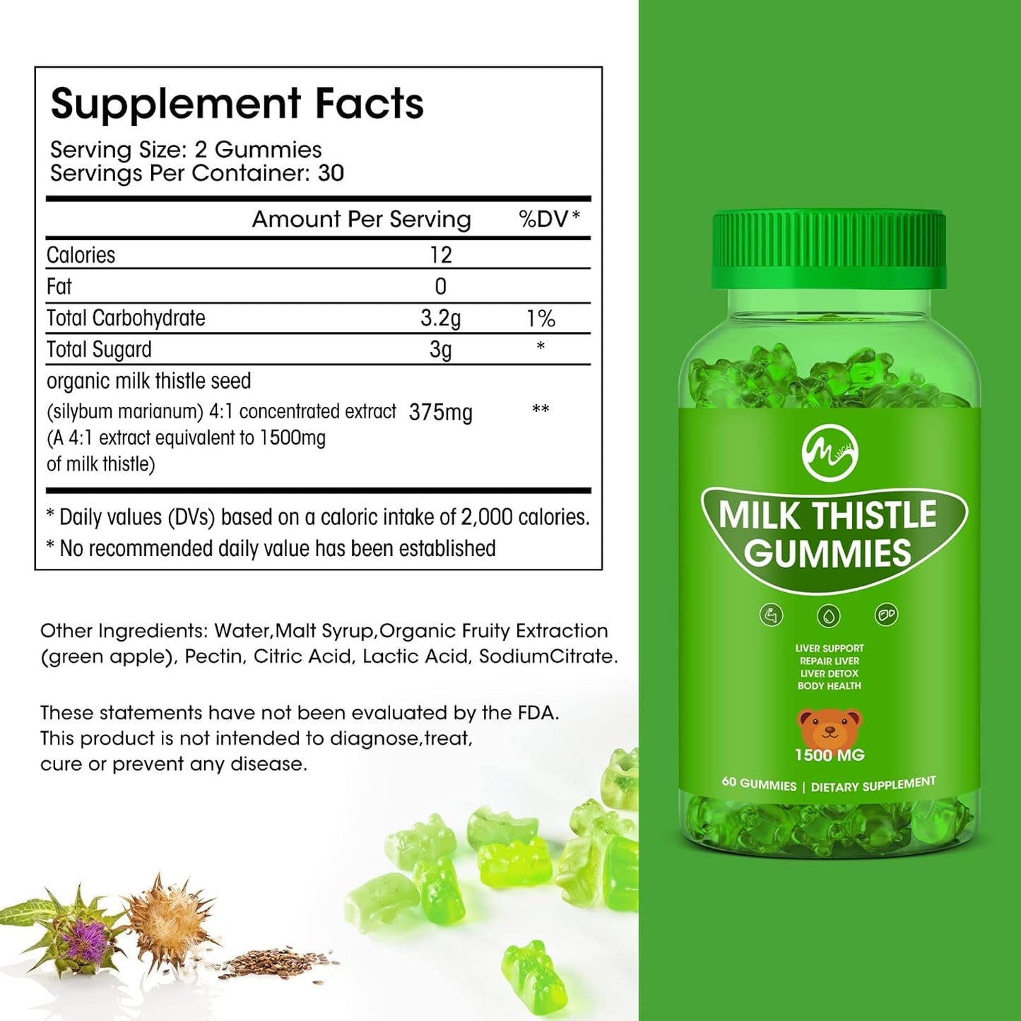 Organic Liver Detox Gummies with Milk Thistle - 60 Gummies for Men & Women