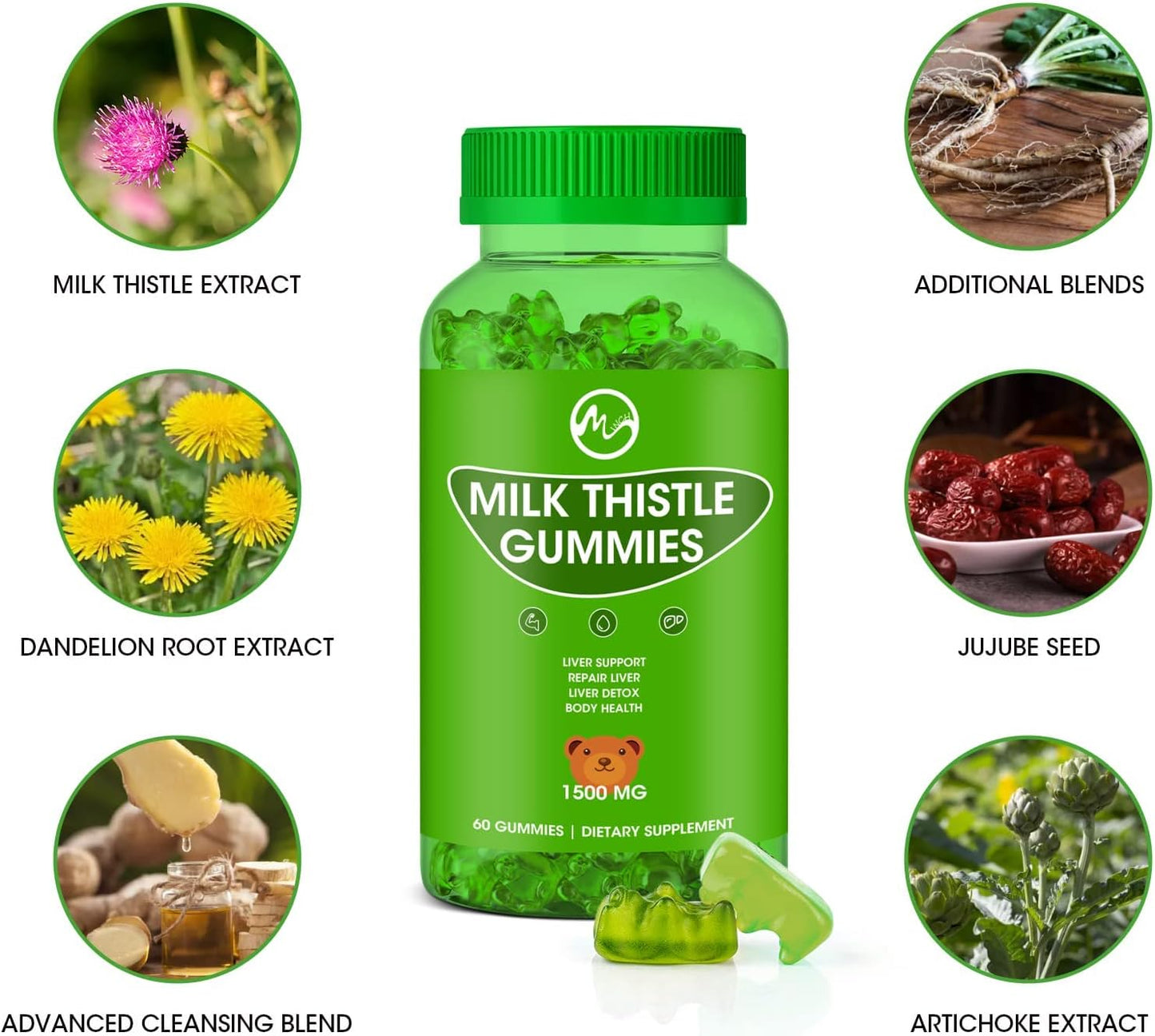 Organic Liver Detox Gummies with Milk Thistle - 60 Gummies for Men & Women
