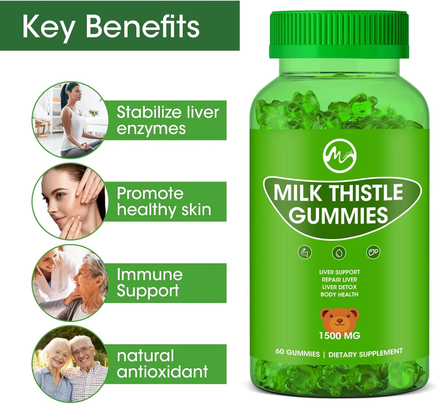 Organic Liver Detox Gummies with Milk Thistle - 60 Gummies for Men & Women