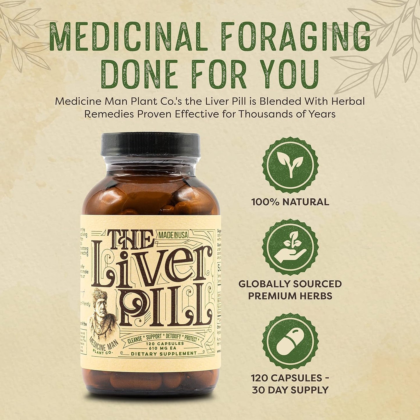 Organic Liver Detox Pills - Herbal Cleanse & Repair Capsules with Burdock Root, Milk Thistle, Rosemary, and Flax Seed - Non-GMO Formula for Men and Women - 120 Capsules by Medicine Man Plant Co