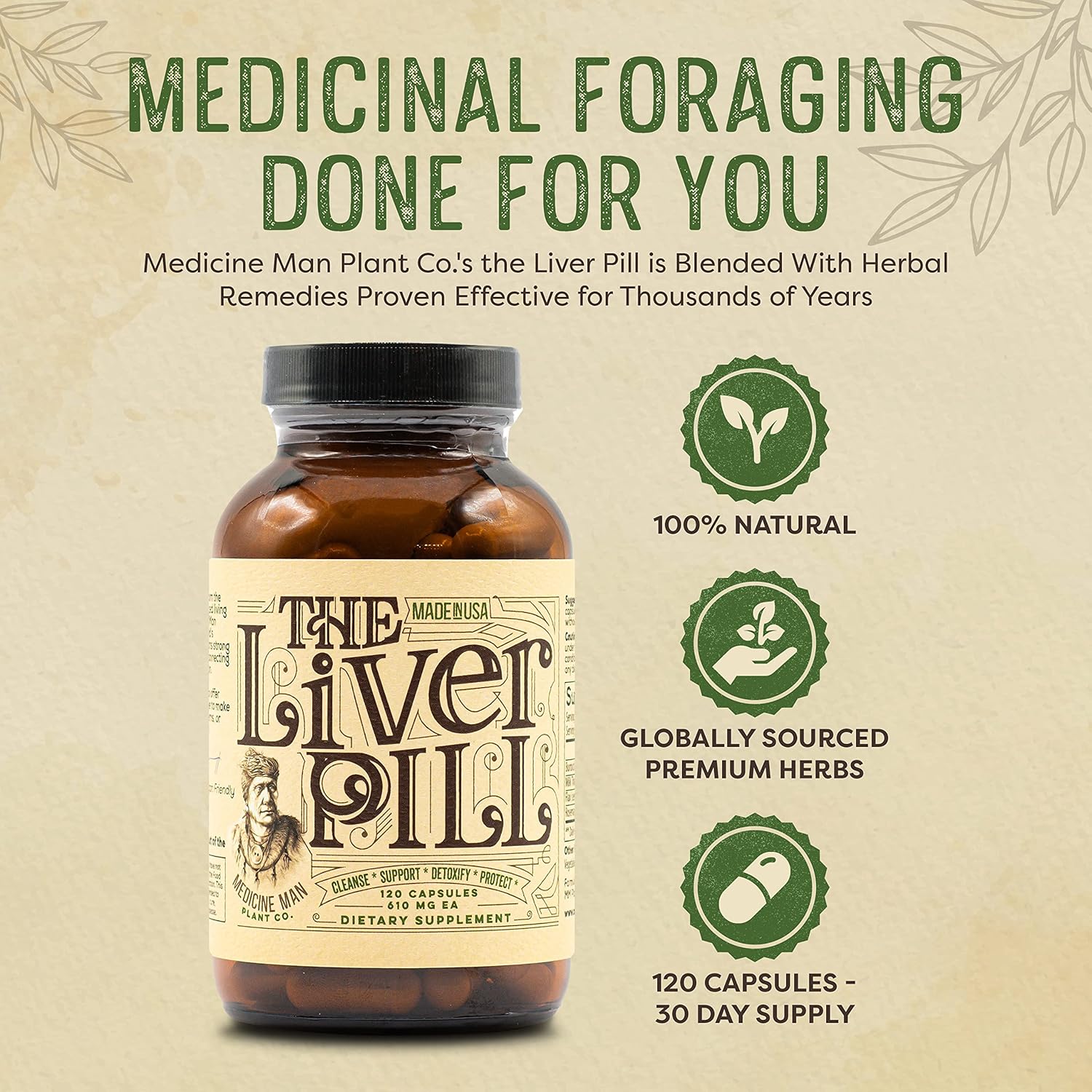 Organic Liver Detox Pills - Herbal Cleanse & Repair Capsules with Burdock Root, Milk Thistle, Rosemary, and Flax Seed - Non-GMO Formula for Men and Women - 120 Capsules by Medicine Man Plant Co