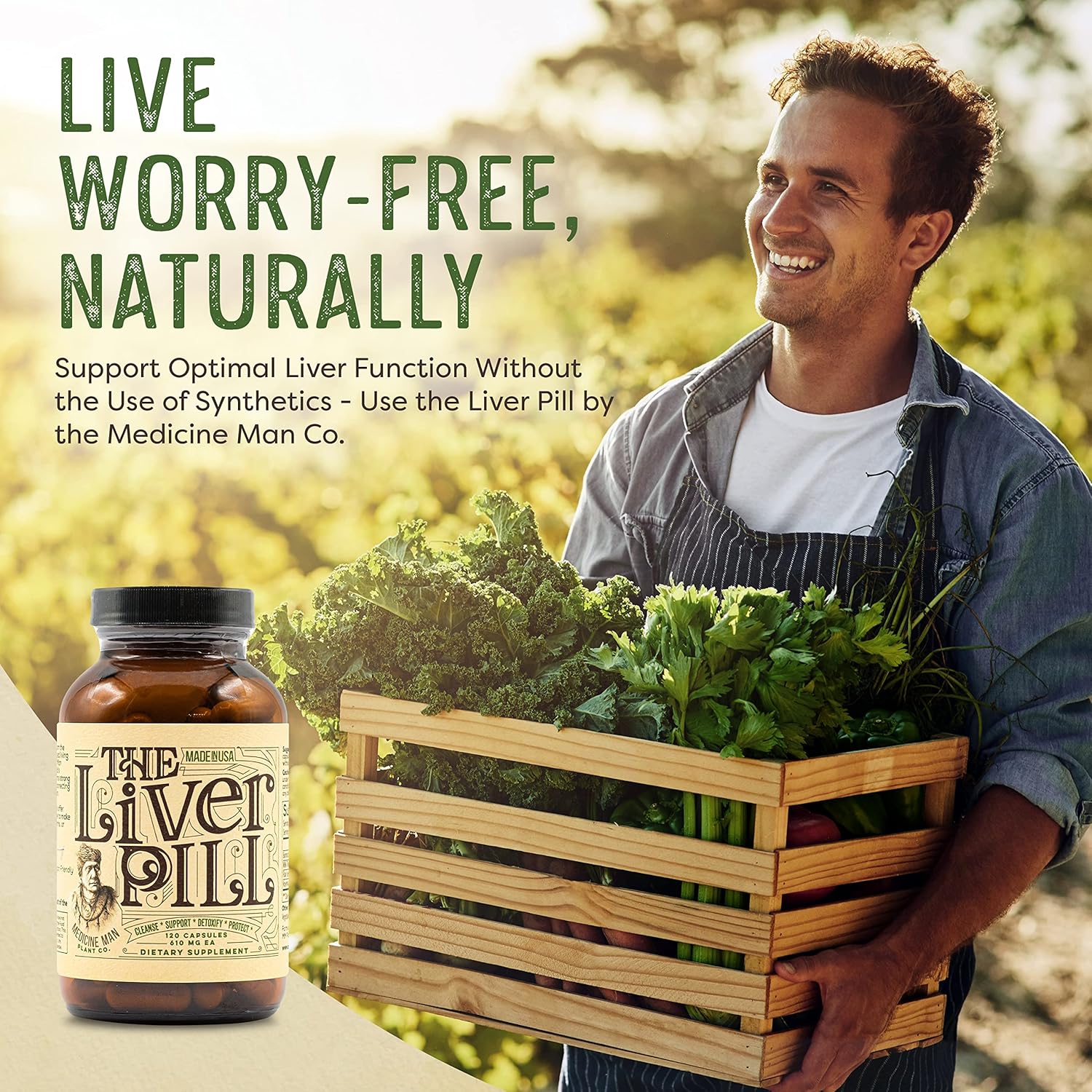 Organic Liver Detox Pills - Herbal Cleanse & Repair Capsules with Burdock Root, Milk Thistle, Rosemary, and Flax Seed - Non-GMO Formula for Men and Women - 120 Capsules by Medicine Man Plant Co