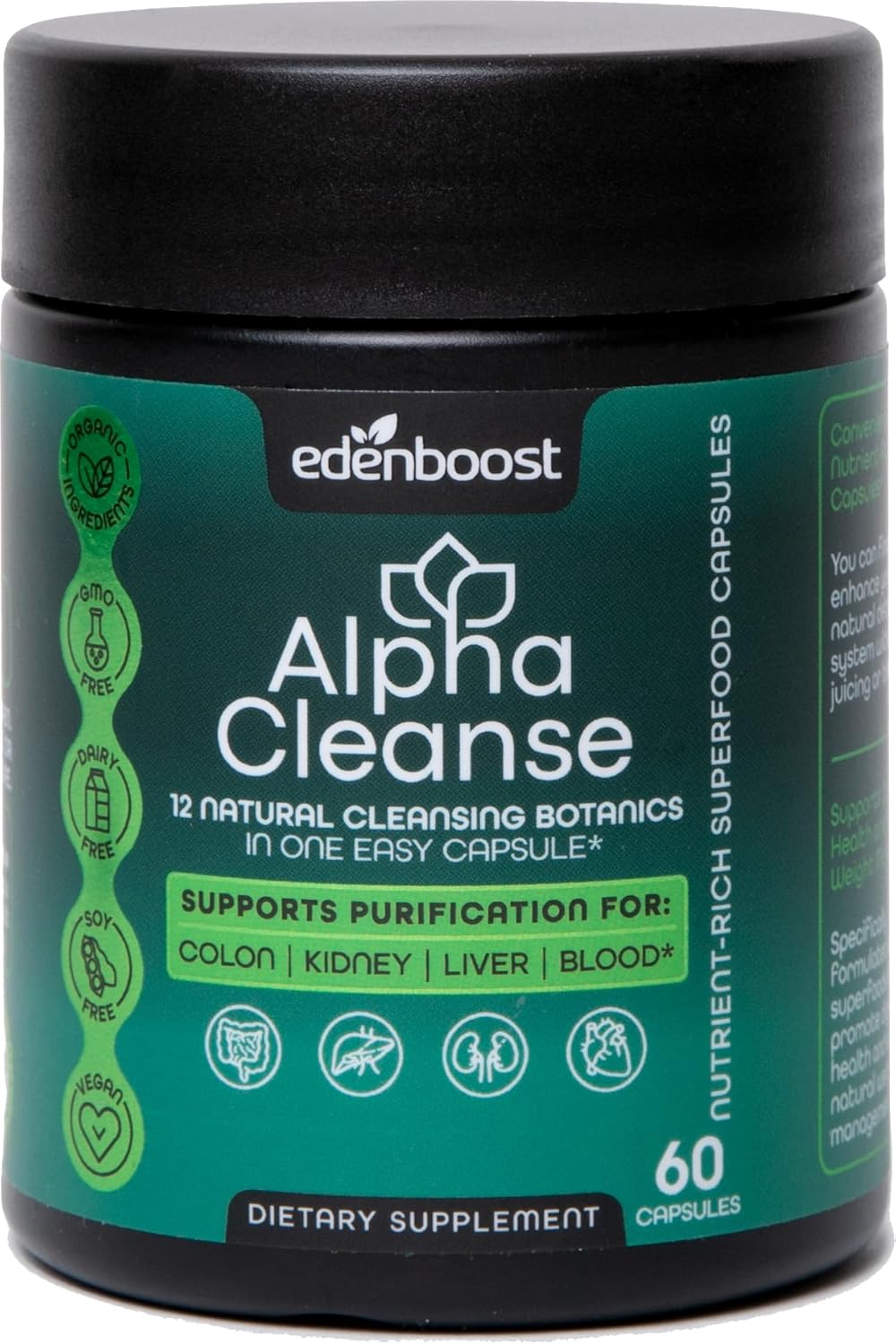 Organic Liver Health and Detox Blend with 12 Superfoods - Milk Thistle, Dandelion Root, Burdock Root - Supports Detox, Digestive Health - EdenBoost AlphaCleanse