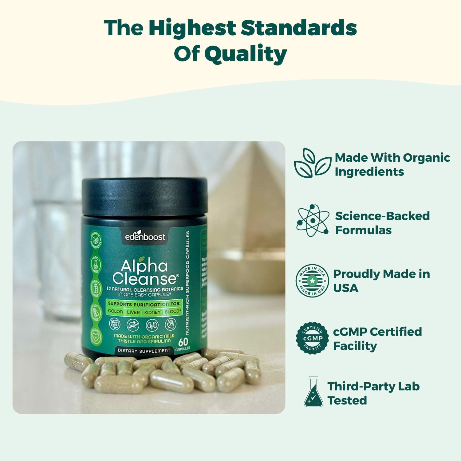 Organic Liver Health and Detox Blend with 12 Superfoods - Milk Thistle, Dandelion Root, Burdock Root - Supports Detox, Digestive Health - EdenBoost AlphaCleanse