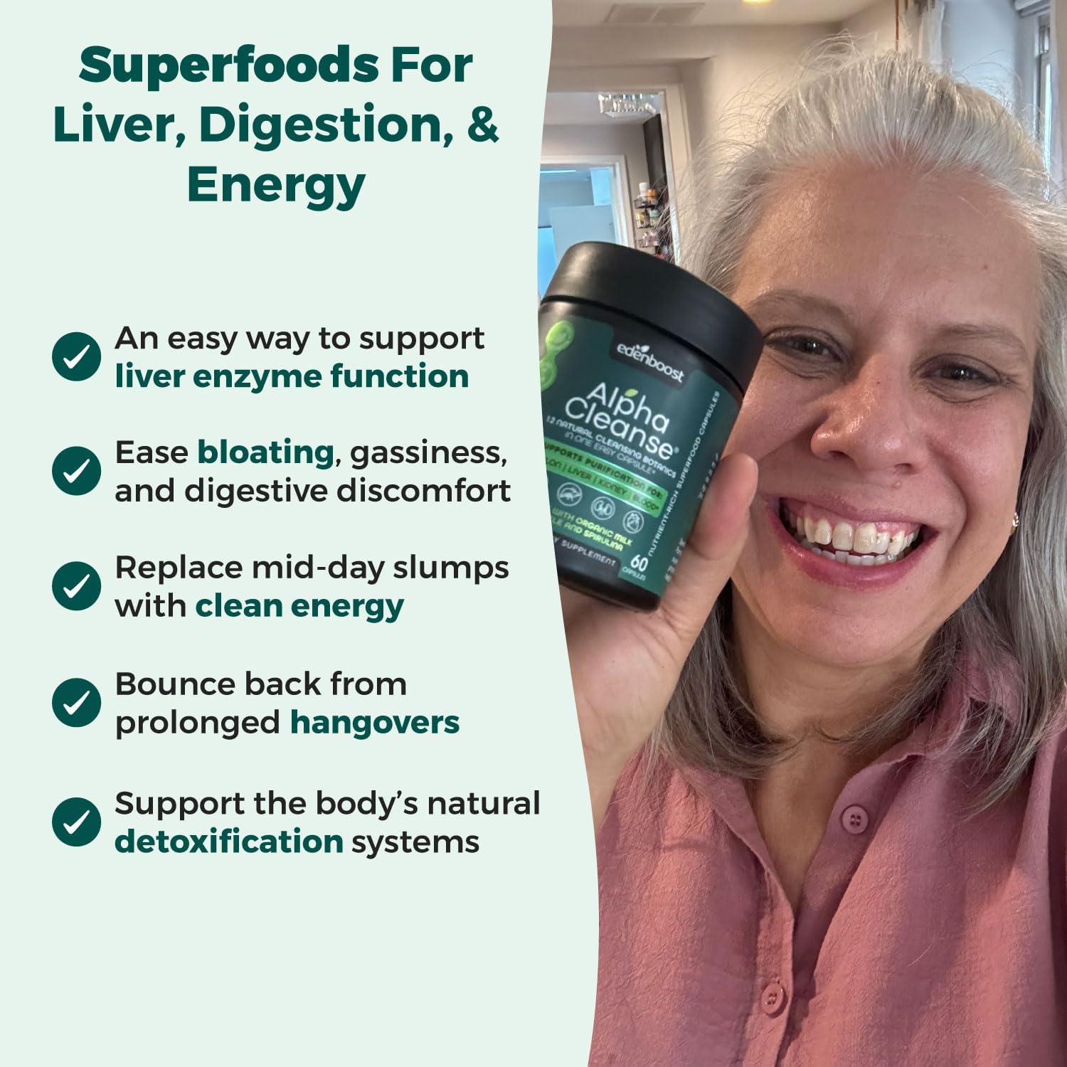 Organic Liver Health and Detox Blend with 12 Superfoods - Milk Thistle, Dandelion Root, Burdock Root - Supports Detox, Digestive Health - EdenBoost AlphaCleanse