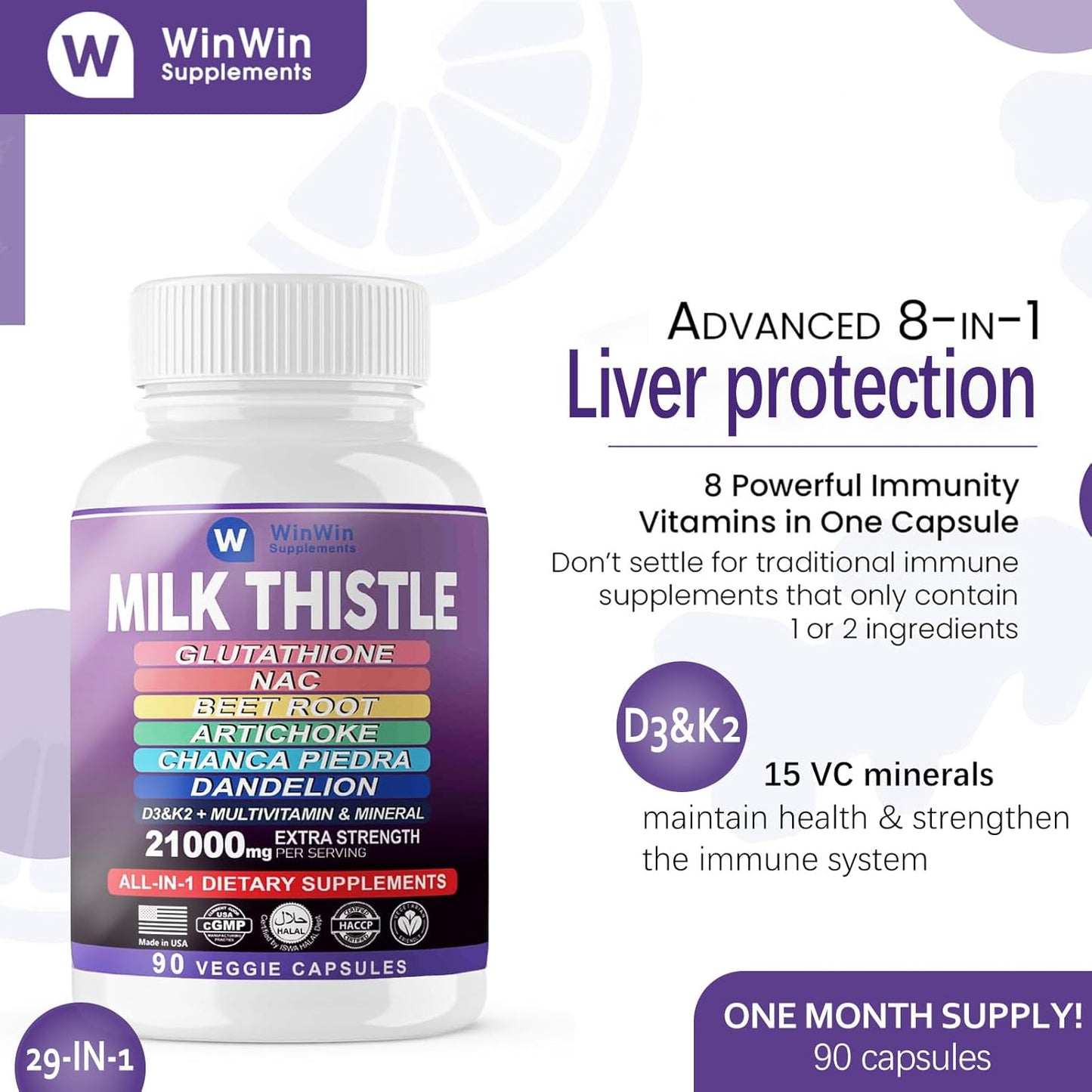 Organic Liver Protection Supplement with Milk Thistle, Artichoke, and Dandelion - 29-IN-1 Formula with Glutathione, NAC, Beetroot, D3&K2 Vitamins - 15000mg - Made In USA
