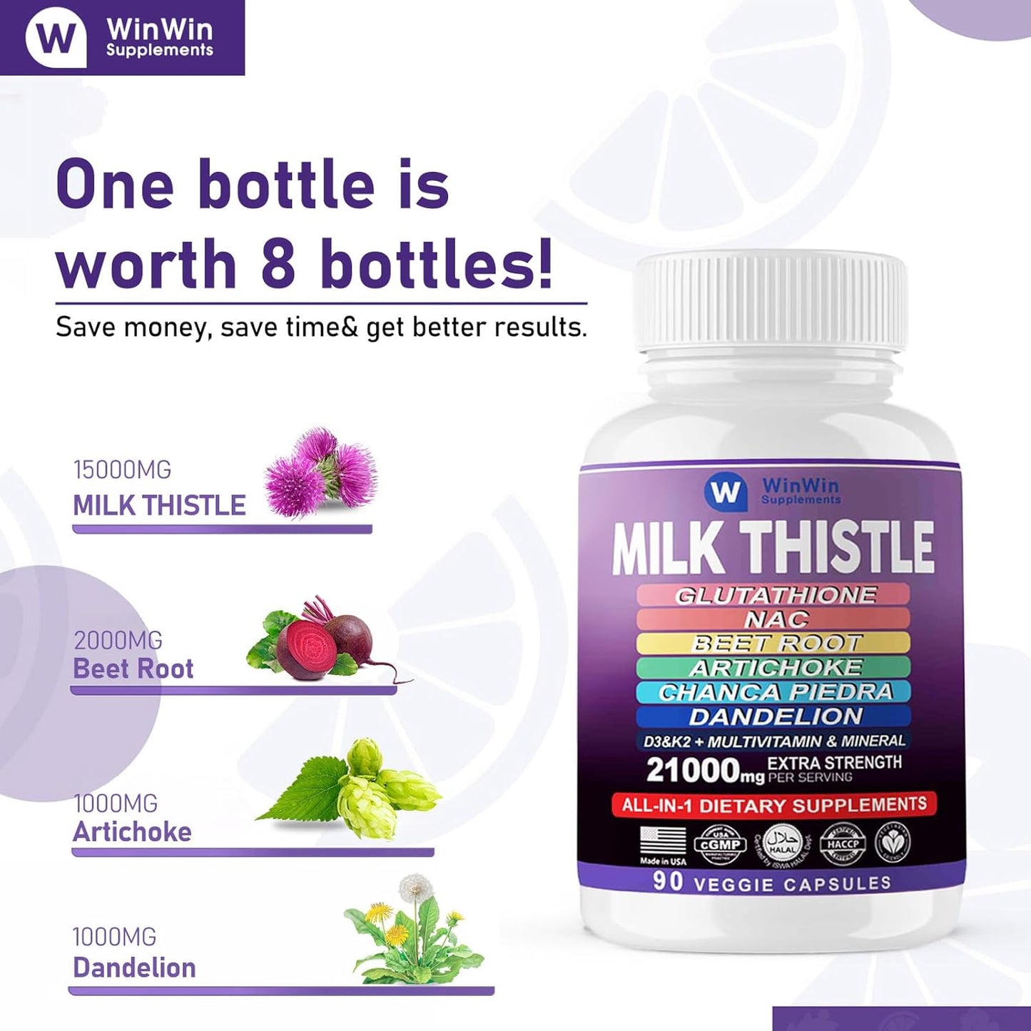 Organic Liver Protection Supplement with Milk Thistle, Artichoke, and Dandelion - 29-IN-1 Formula with Glutathione, NAC, Beetroot, D3&K2 Vitamins - 15000mg - Made In USA