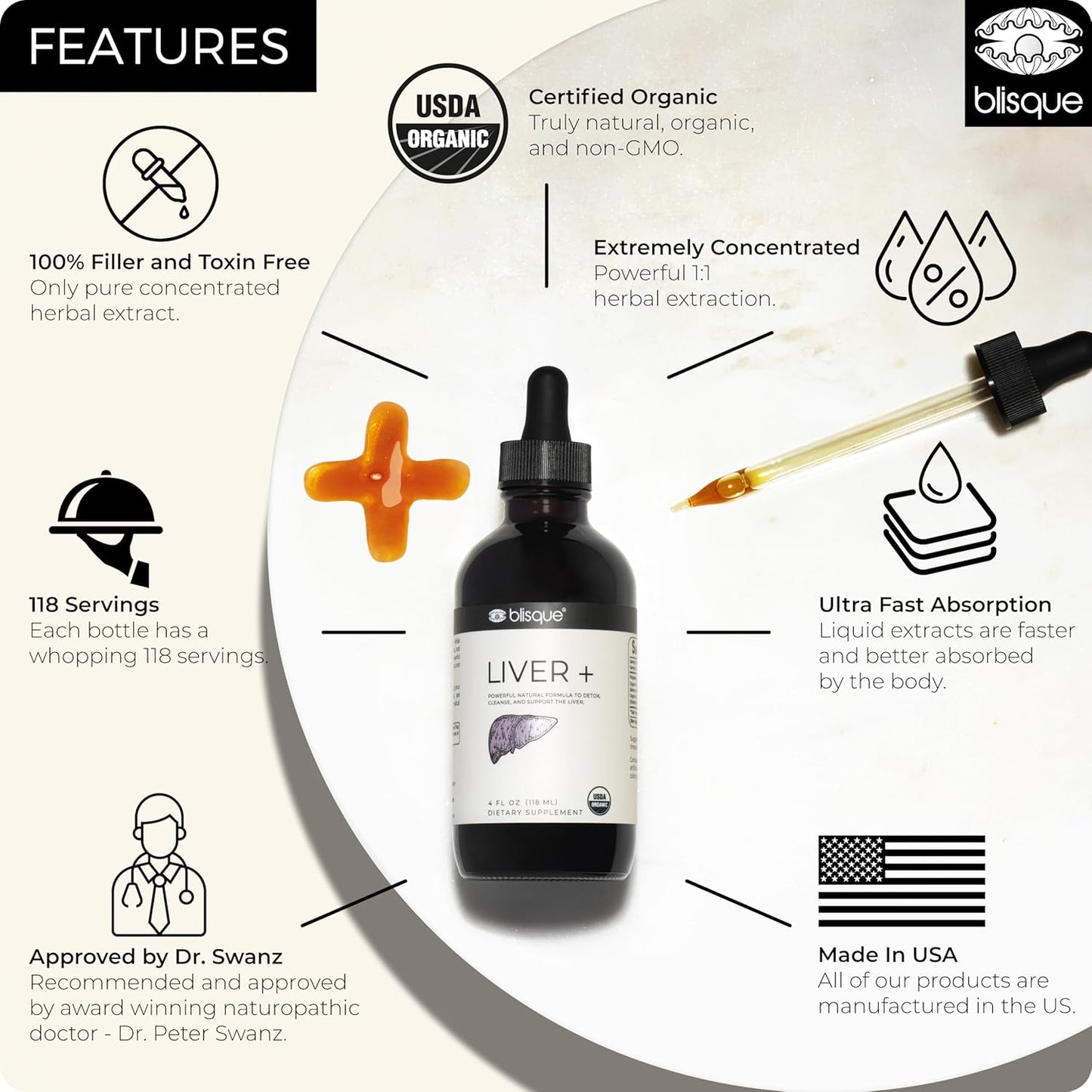 Organic Liver Support Complex Supplement for Detox, Cleanse, and Repair | Doctor-Approved Formula with Milk Thistle and Dandelion Root | Natural Ingredients | 4oz Bottle - 118 Servings