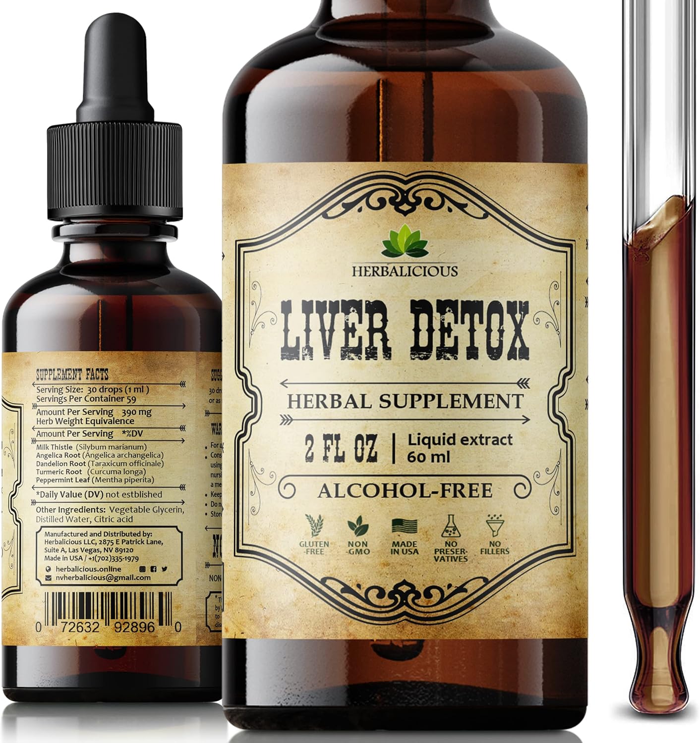 Organic Liver Support Drops with Milk Thistle, Dandelion Root, Turmeric & Peppermint - Liver Cleanse Detox Drink - Herbal Liver Supplement - 2 fl oz
