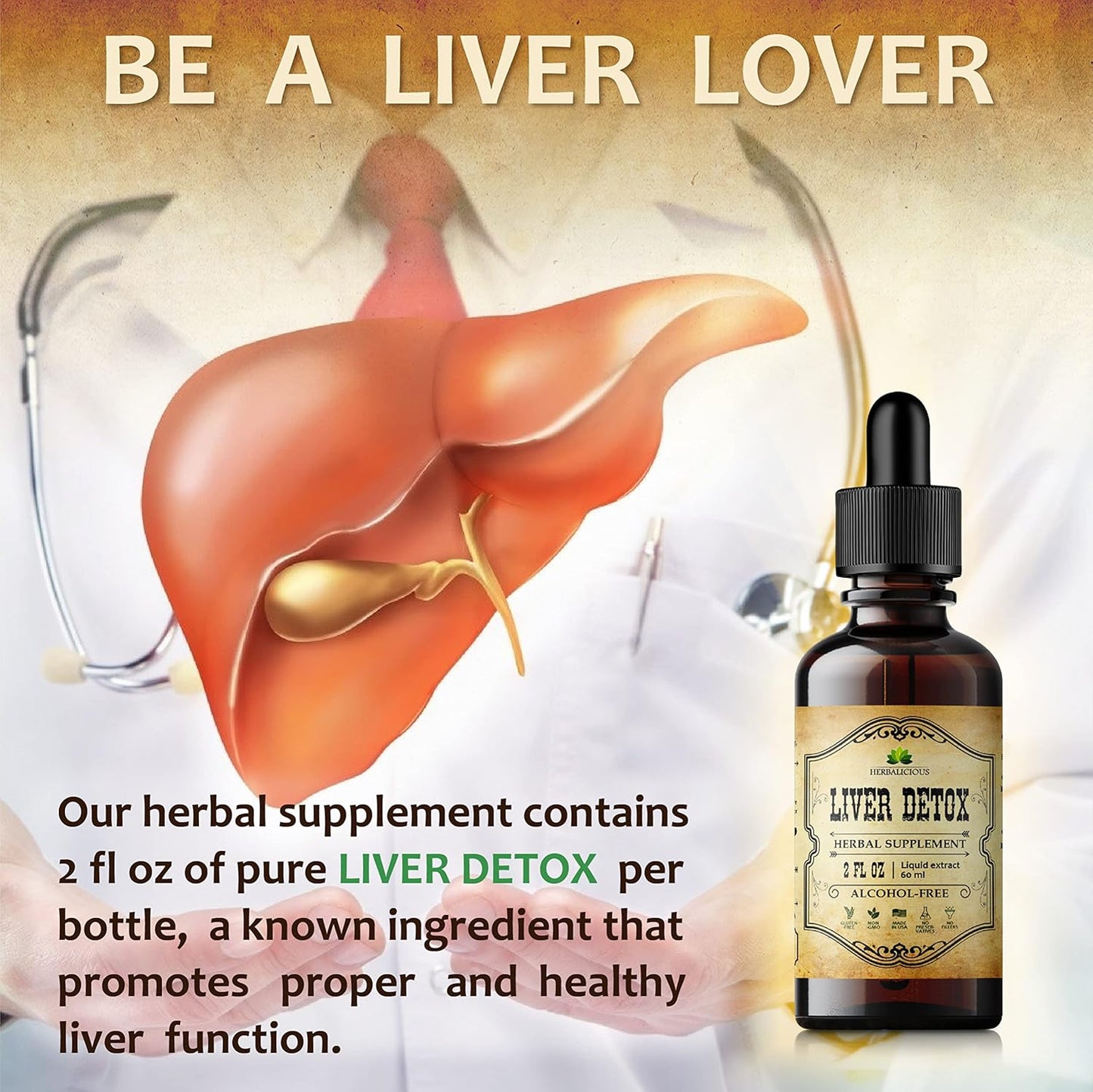 Organic Liver Support Drops with Milk Thistle, Dandelion Root, Turmeric & Peppermint - Liver Cleanse Detox Drink - Herbal Liver Supplement - 2 fl oz