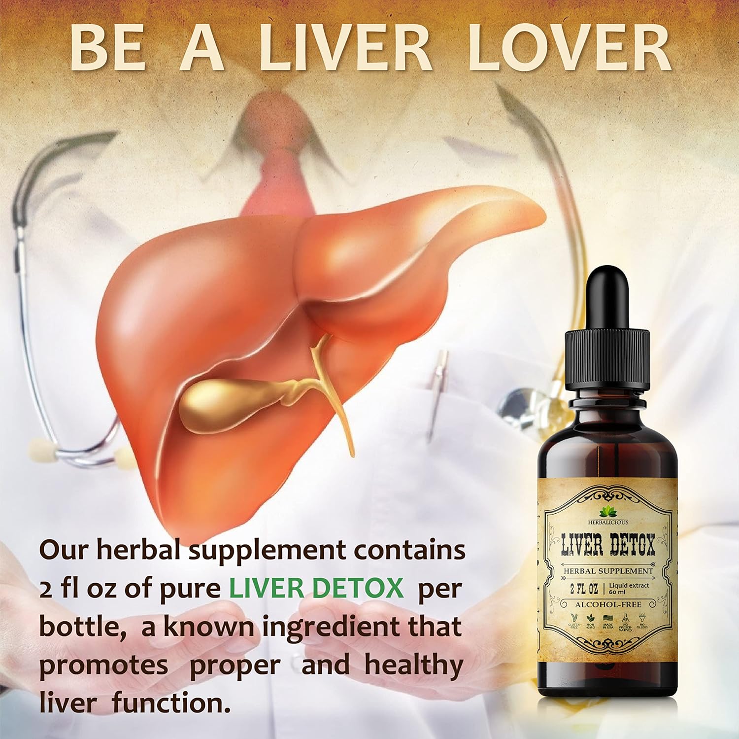Organic Liver Support Drops with Milk Thistle, Dandelion Root, Turmeric & Peppermint - Liver Cleanse Detox Drink - Herbal Liver Supplement - 2 fl oz