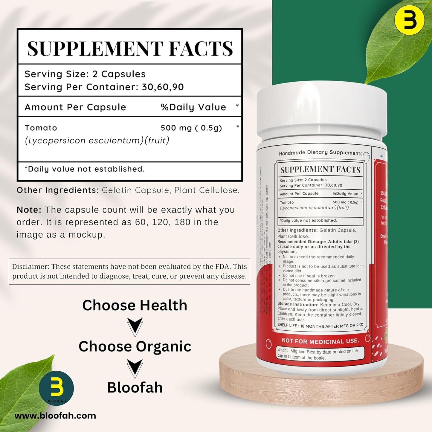 Organic Lycopene Capsules 500mg - 60 Count | Natural Carotenoid Supplement for Health | Gluten Free & Non-GMO Formula