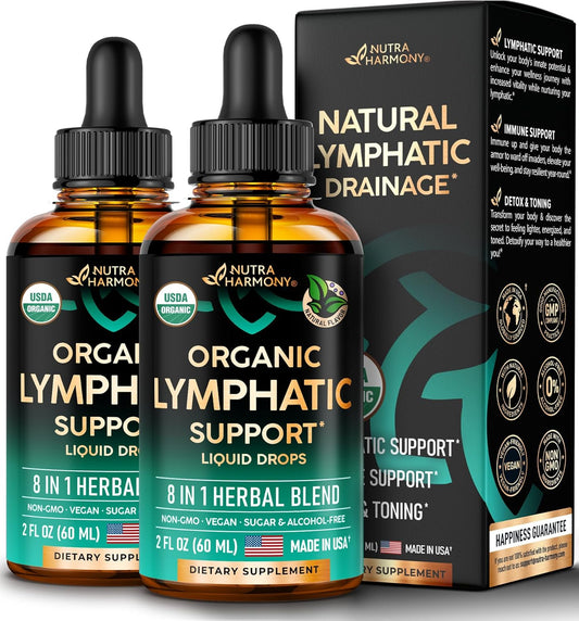 Organic Lymphatic Drainage Supplement with Echinacea, Elderberry, Dandelion, Rosehip - Made in USA - Immune Support, Cleanse & Detox - 2 Pack