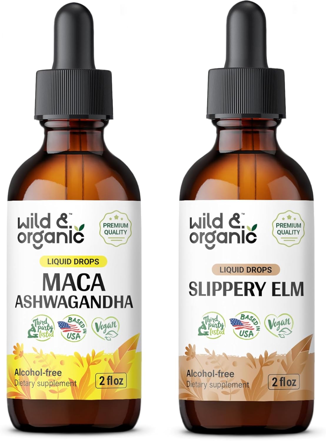 Organic Maca Ashwagandha & Slippery Elm Tincture Combo - 2 fl oz each