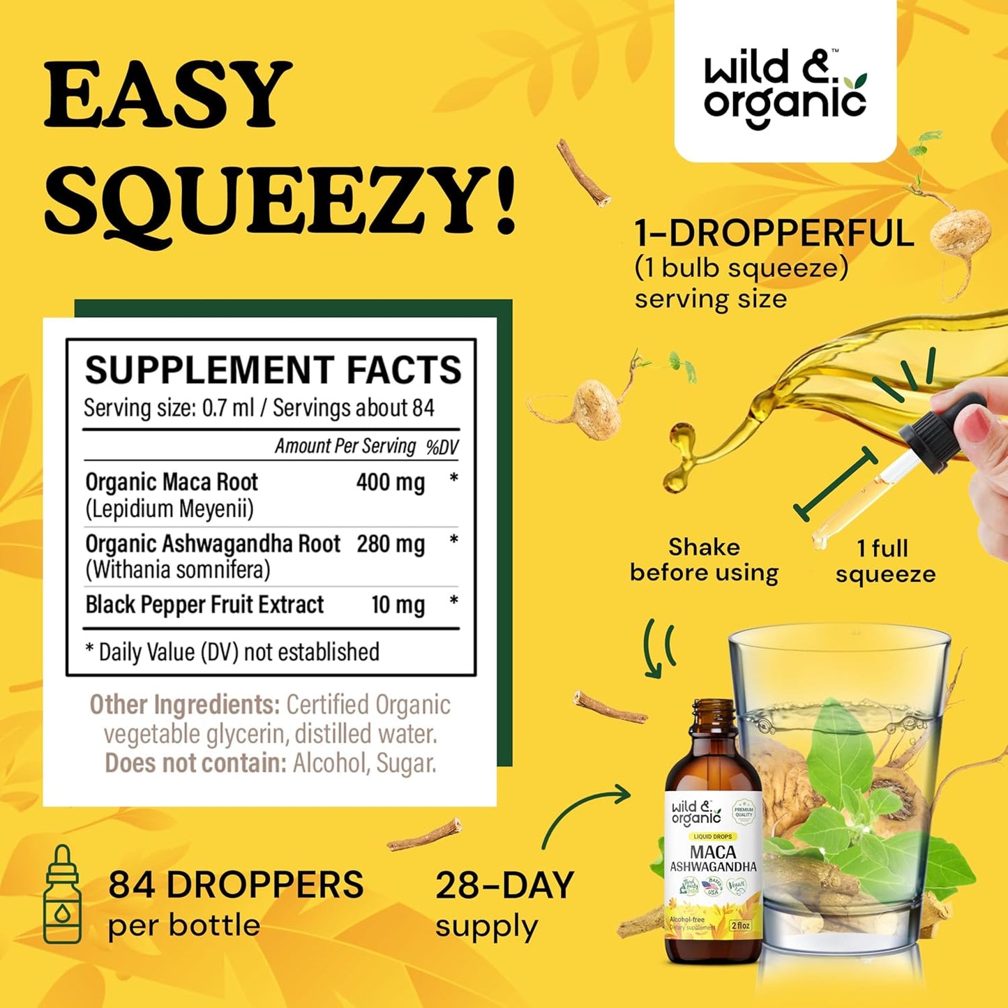Organic Maca Ashwagandha & Slippery Elm Tincture Combo - 2 fl oz each