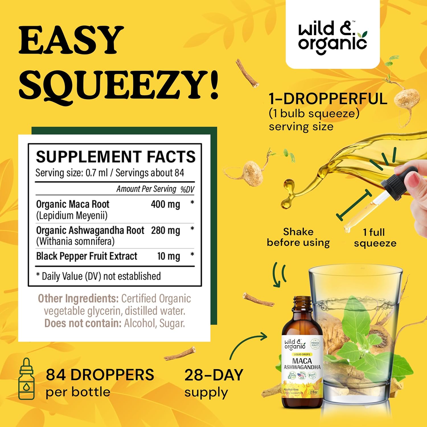 Organic Maca Ashwagandha & Slippery Elm Tincture Combo - 2 fl oz each