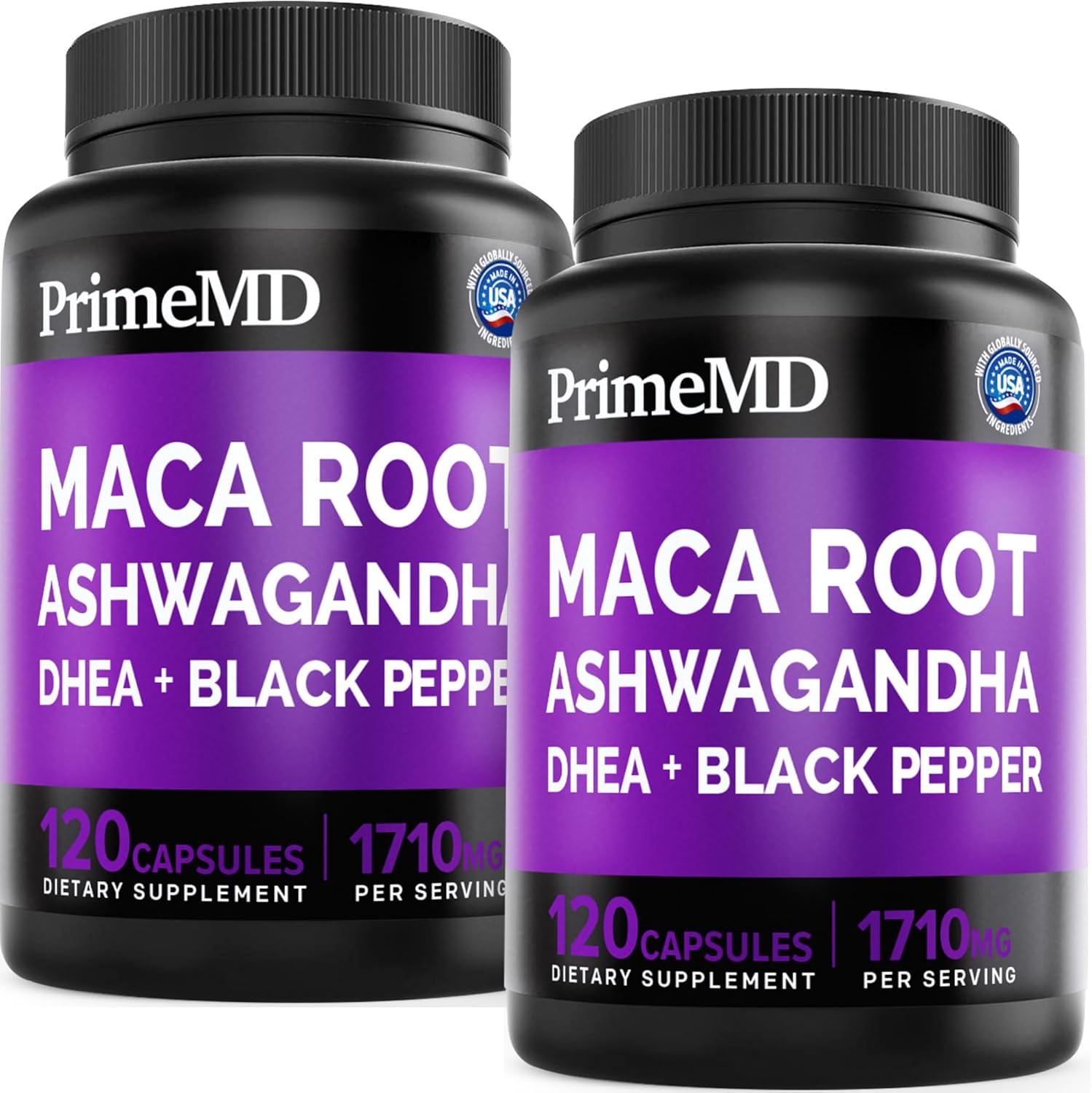 Organic Maca Root and Ashwagandha Capsules with DHEA for Stamina and Mood Support - 240ct (2 Pack)